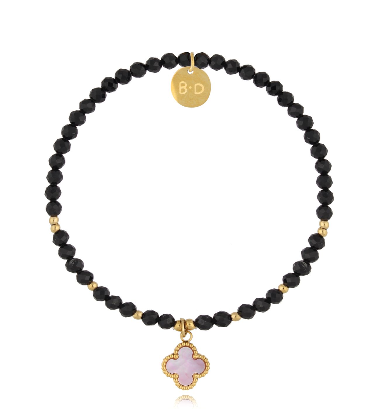 Bransoletka z turmalinami i różową koniczynką - By Dziubeka