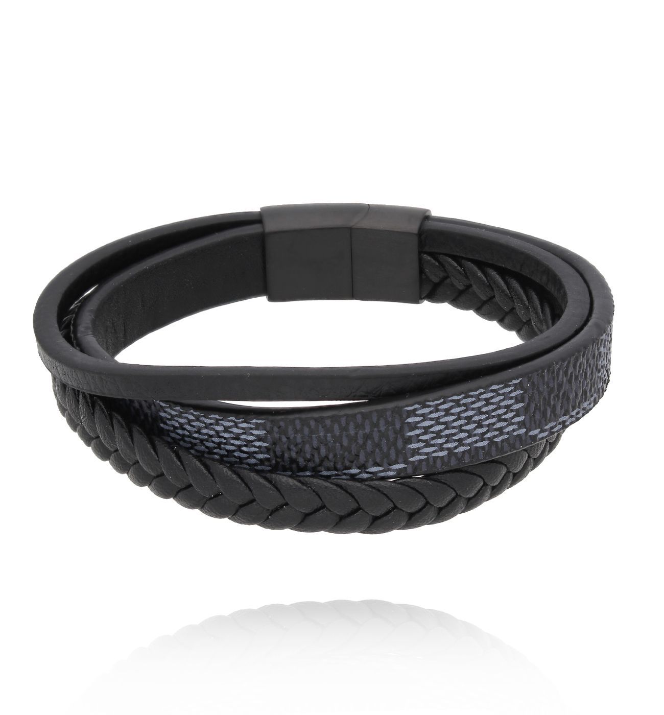 Bransoletka męska skórzana czarna 99 - By Dziubeka