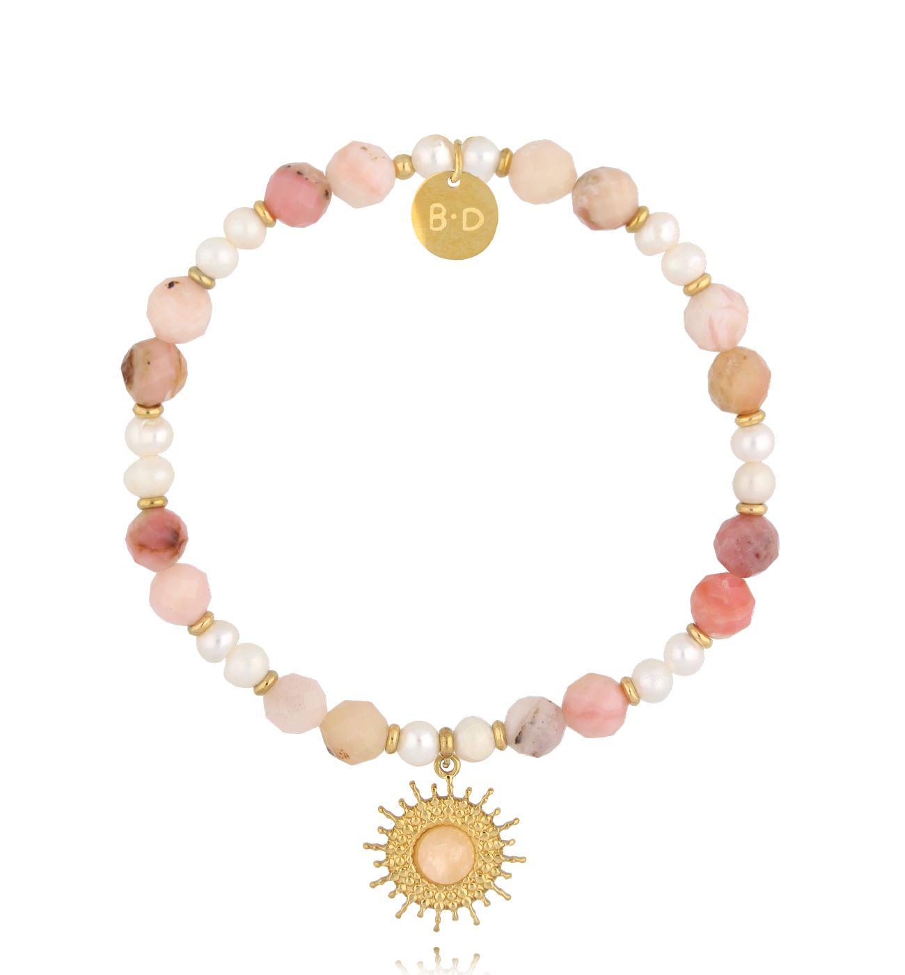 Bransoletka z różowymi opalami i perłami - By Dziubeka