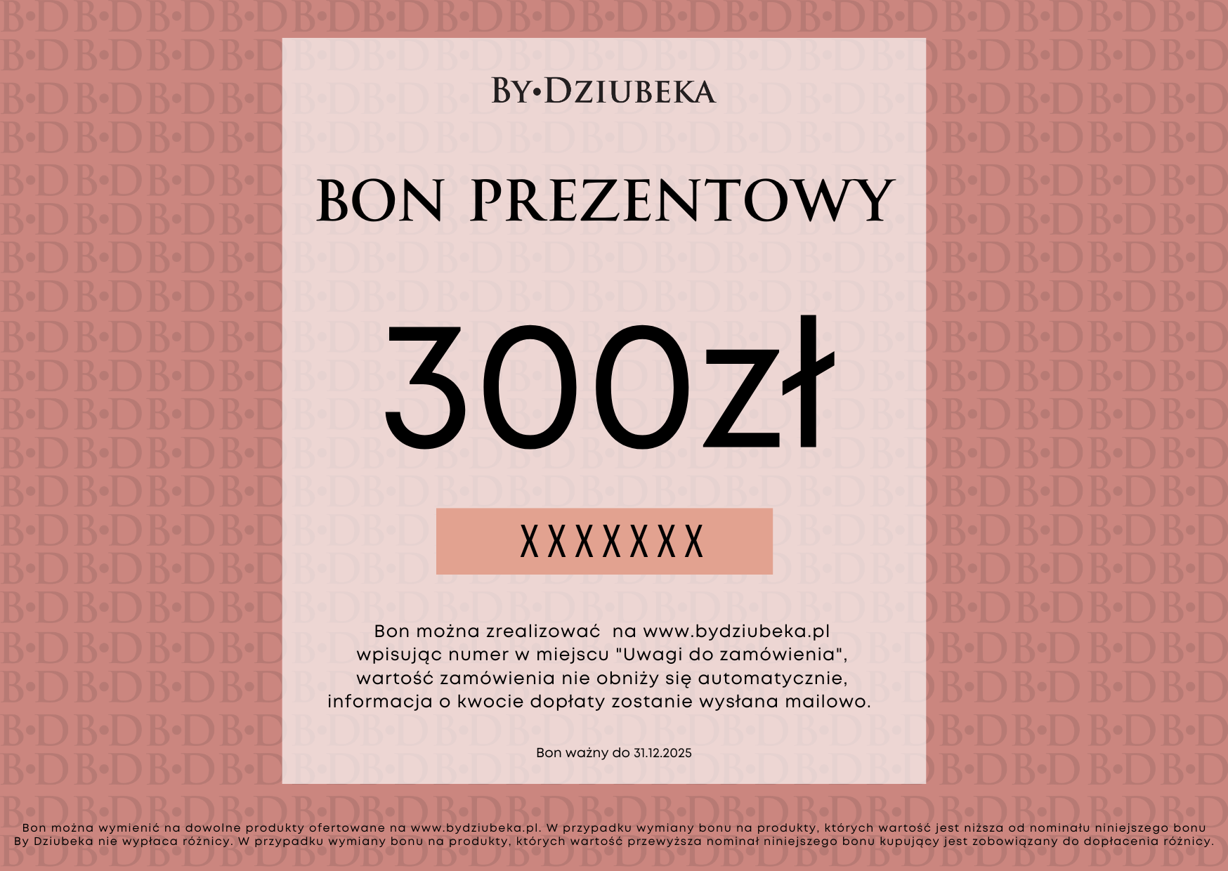Bon Prezentowy 300 zł online do wydruku BON300 - By Dziubeka
