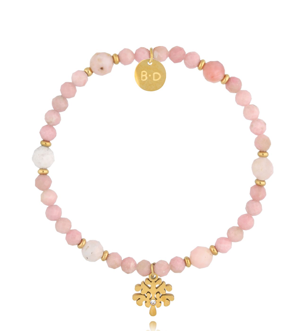 Bransoletka z różowymi opalami i drzewkiem - By Dziubeka