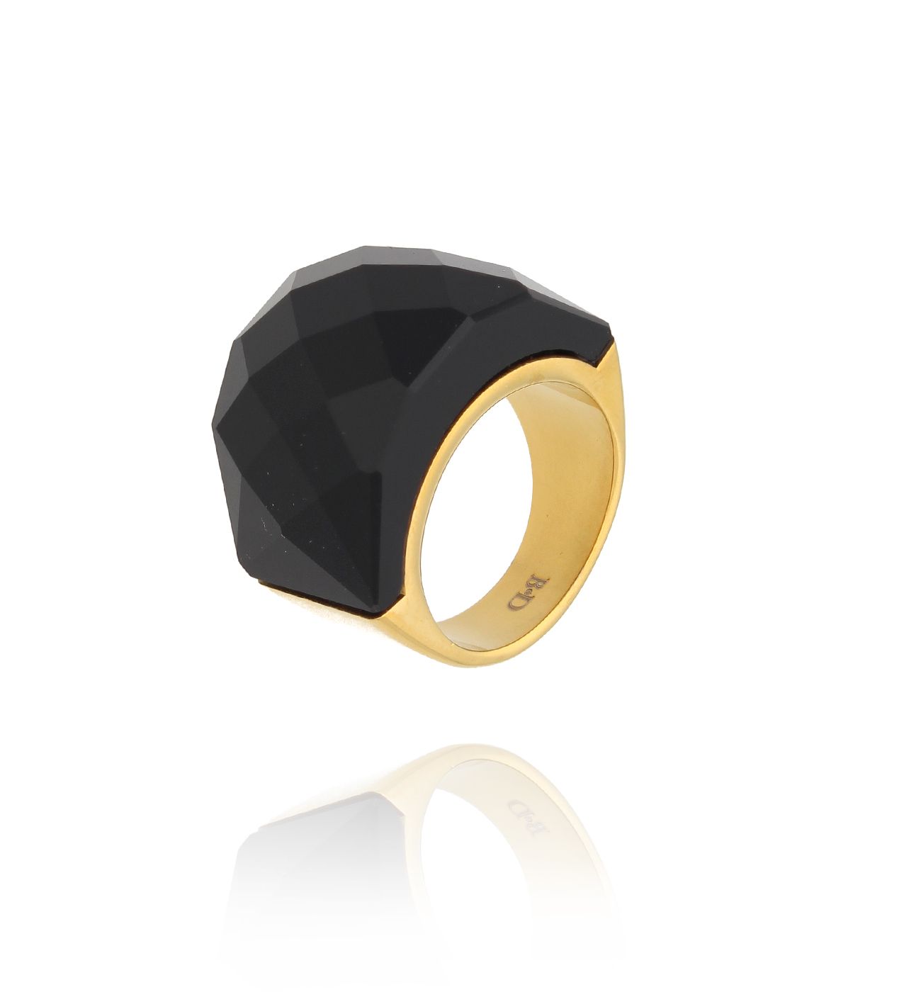 Pierścionek złoty z czarnym agatem Olinda PPA0020 - By Dziubeka