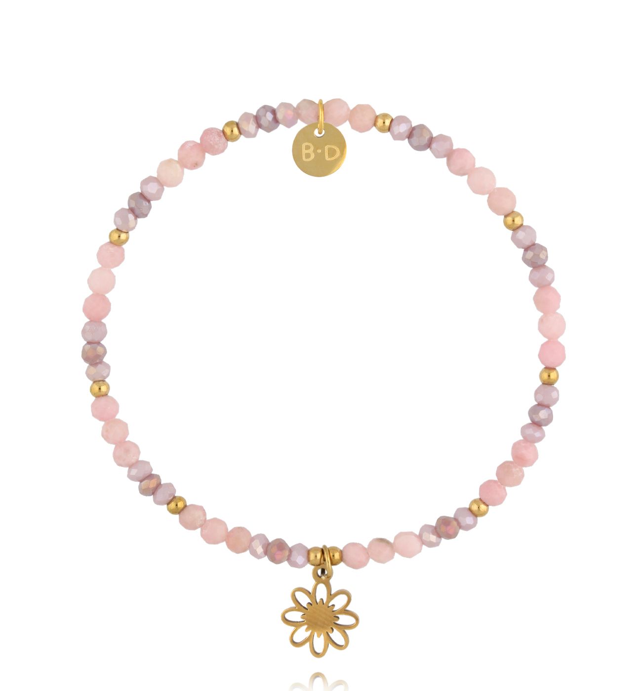 Bransoletka z różowymi opalami i kwiatuszkiem - By Dziubeka