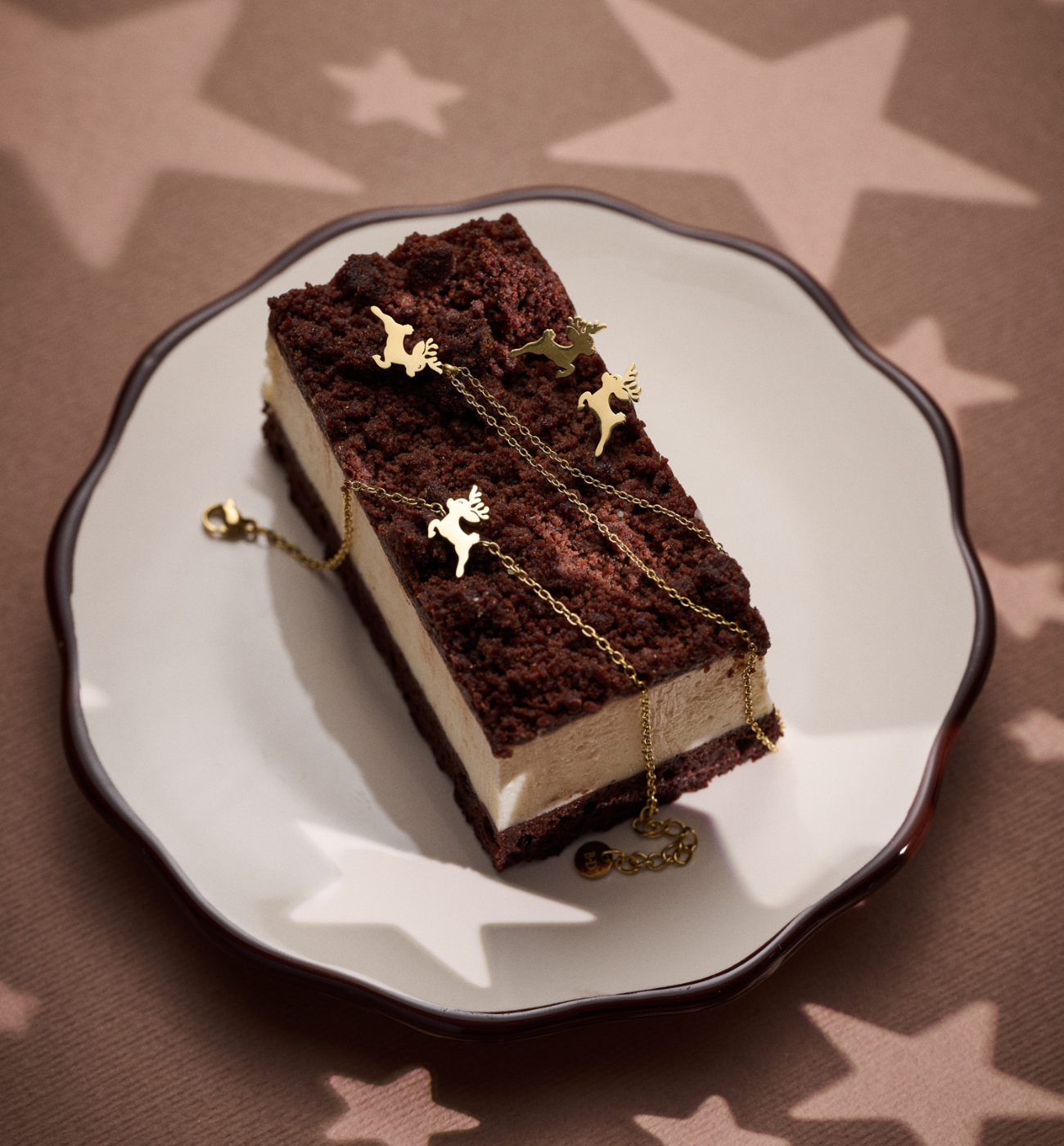 Zestaw świątecznej biżuterii ze złotymi reniferami ZN0061 - By Dziubeka