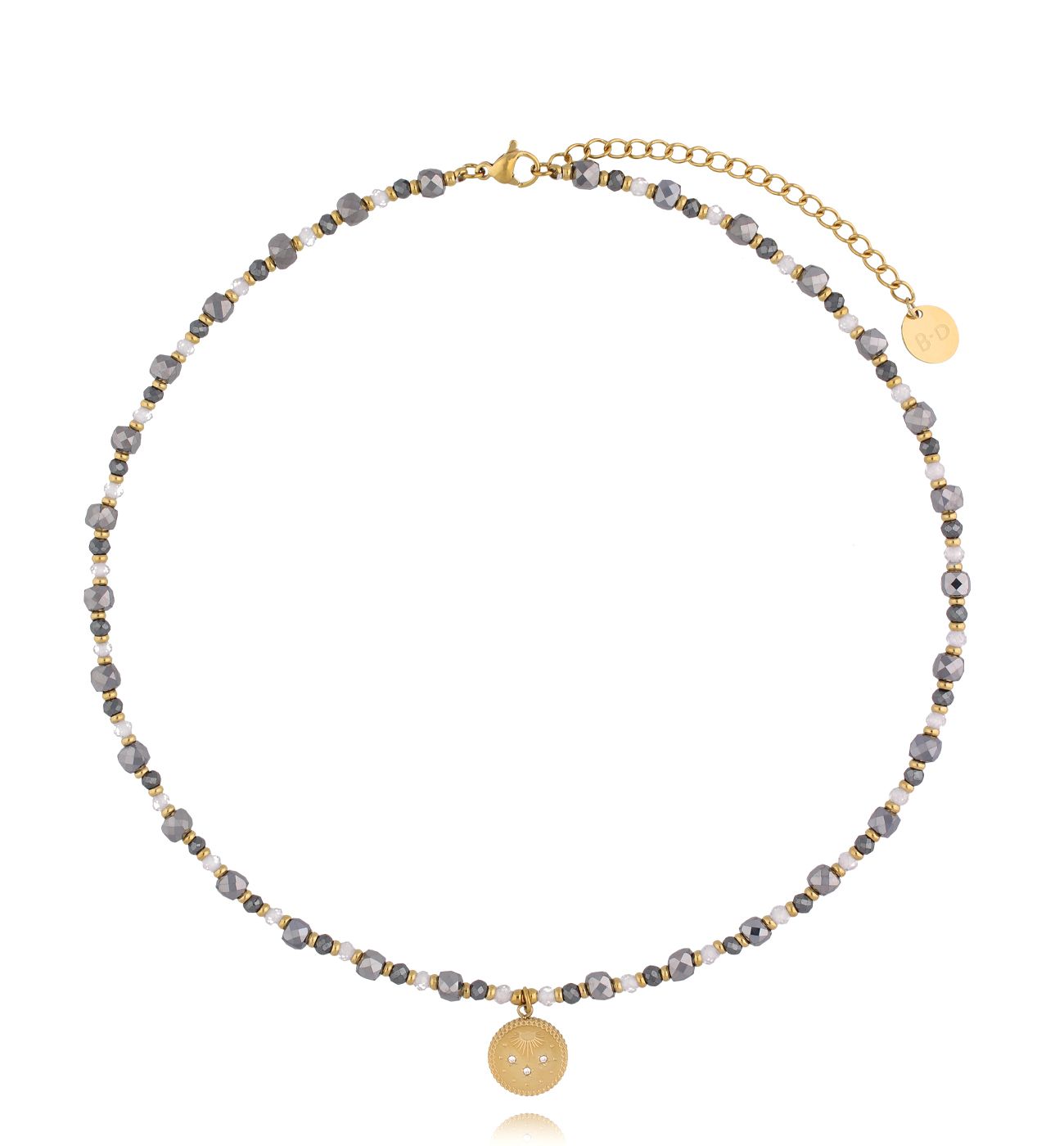 Naszyjnik z hematytami i złotą zawieszką - By Dziubeka