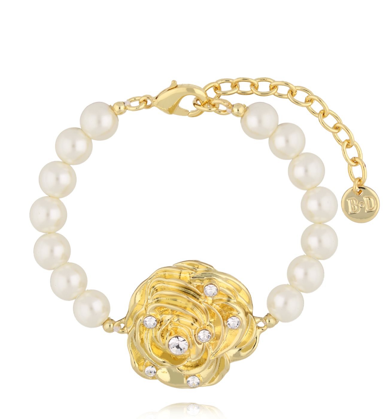 Bransoletka z perłami i złotą różą BSS0224 - By Dziubeka