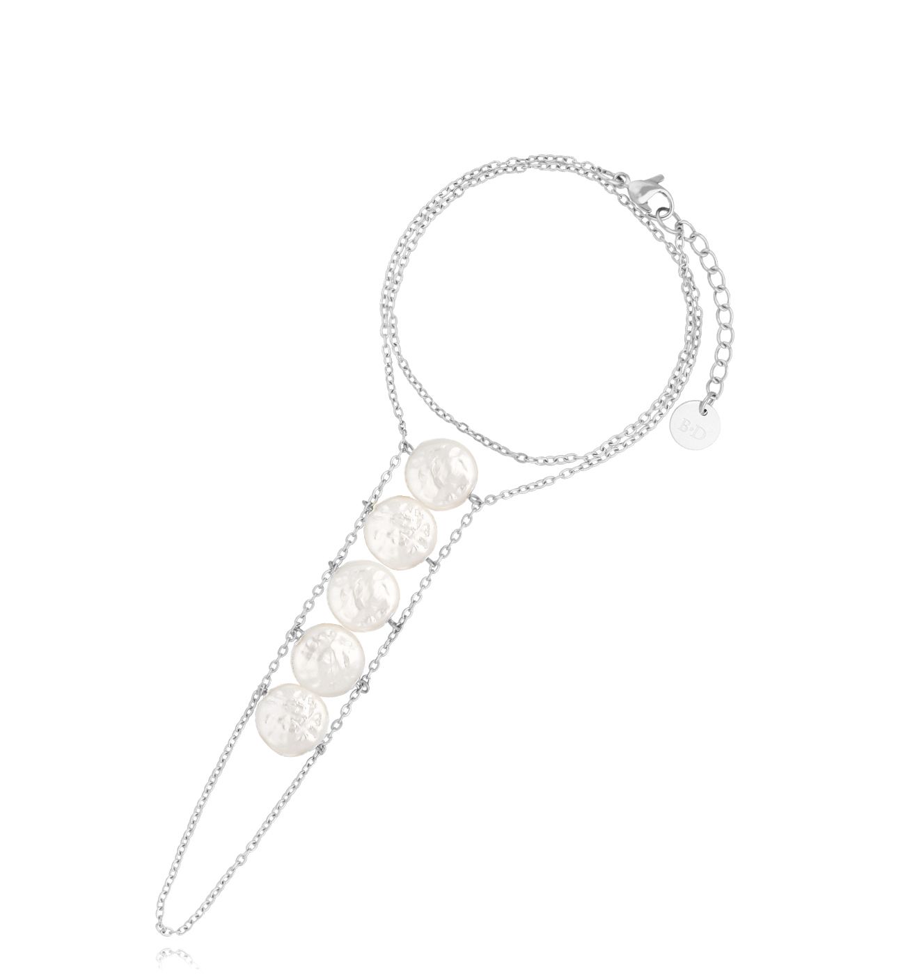 Bransoletka srebrna z pierścionkiem i perłami Trinidad - By Dziubeka