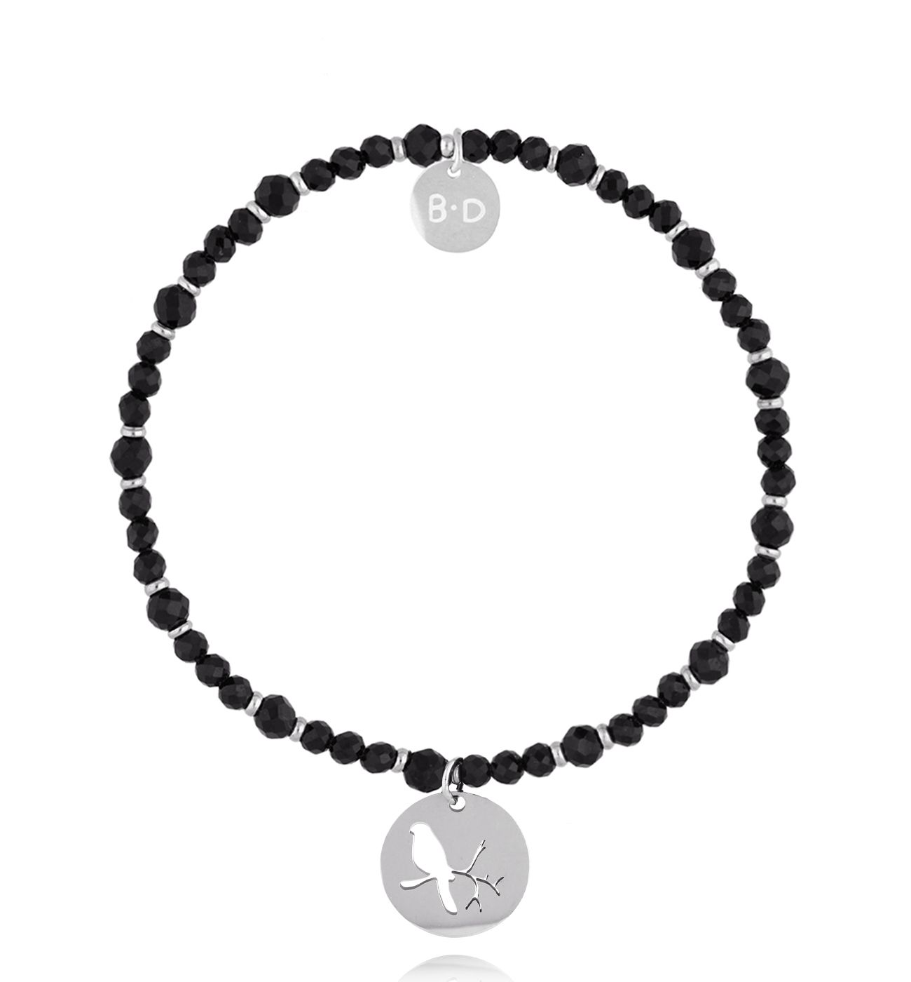 Bransoletka z czarnymi turmalinami i ptaszkiem - By Dziubeka