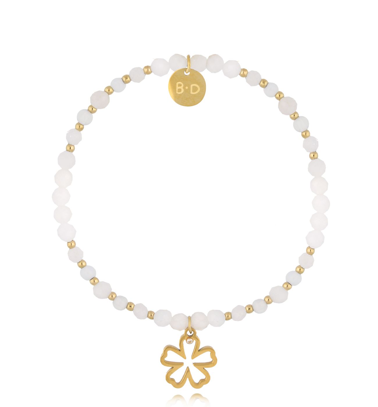 Bransoletka biała z kwiatuszkiem - By Dziubeka