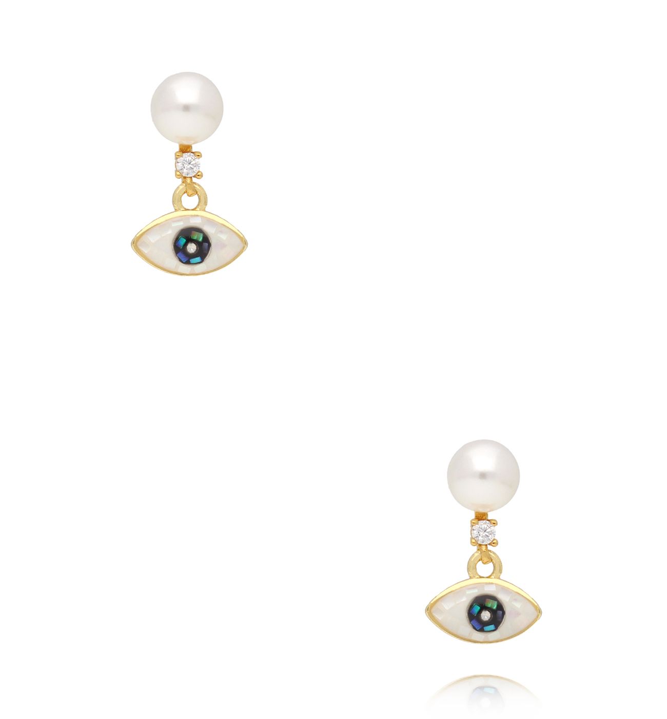 Kolczyki z perłą i zawieszką w kształcie oka - By Dziubeka