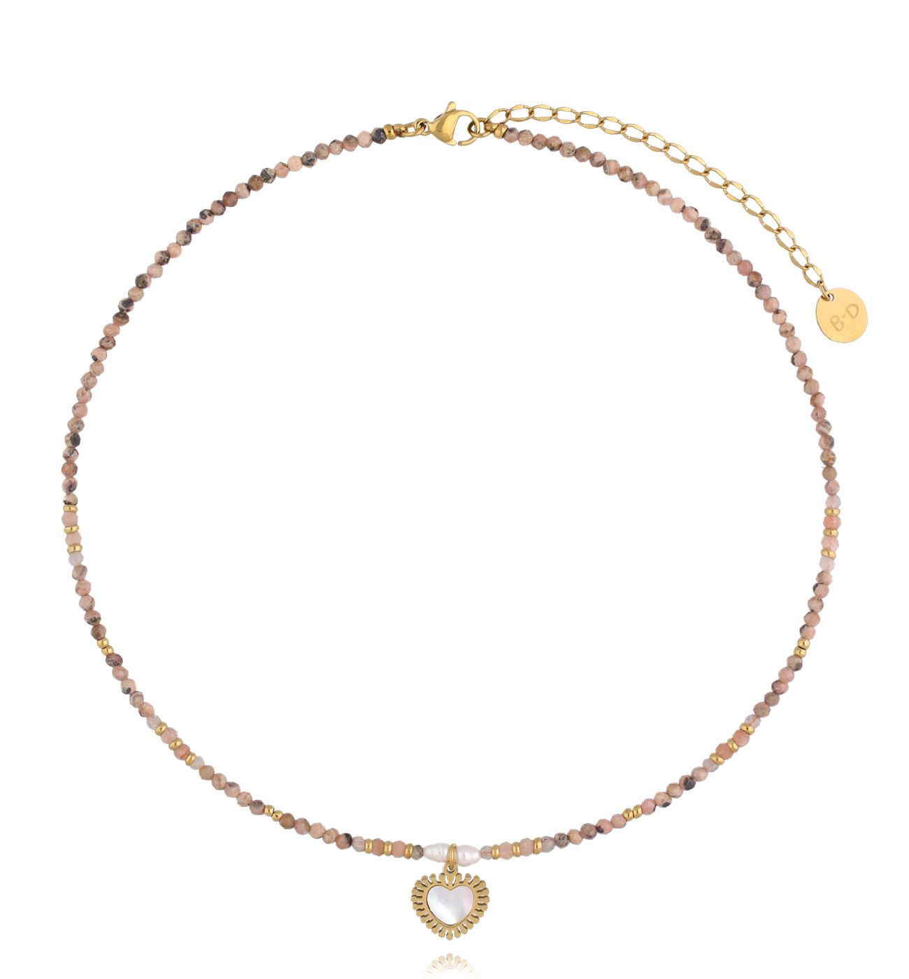 Naszyjnik różowy z rodochrozytami i serduszkiem - By Dziubeka