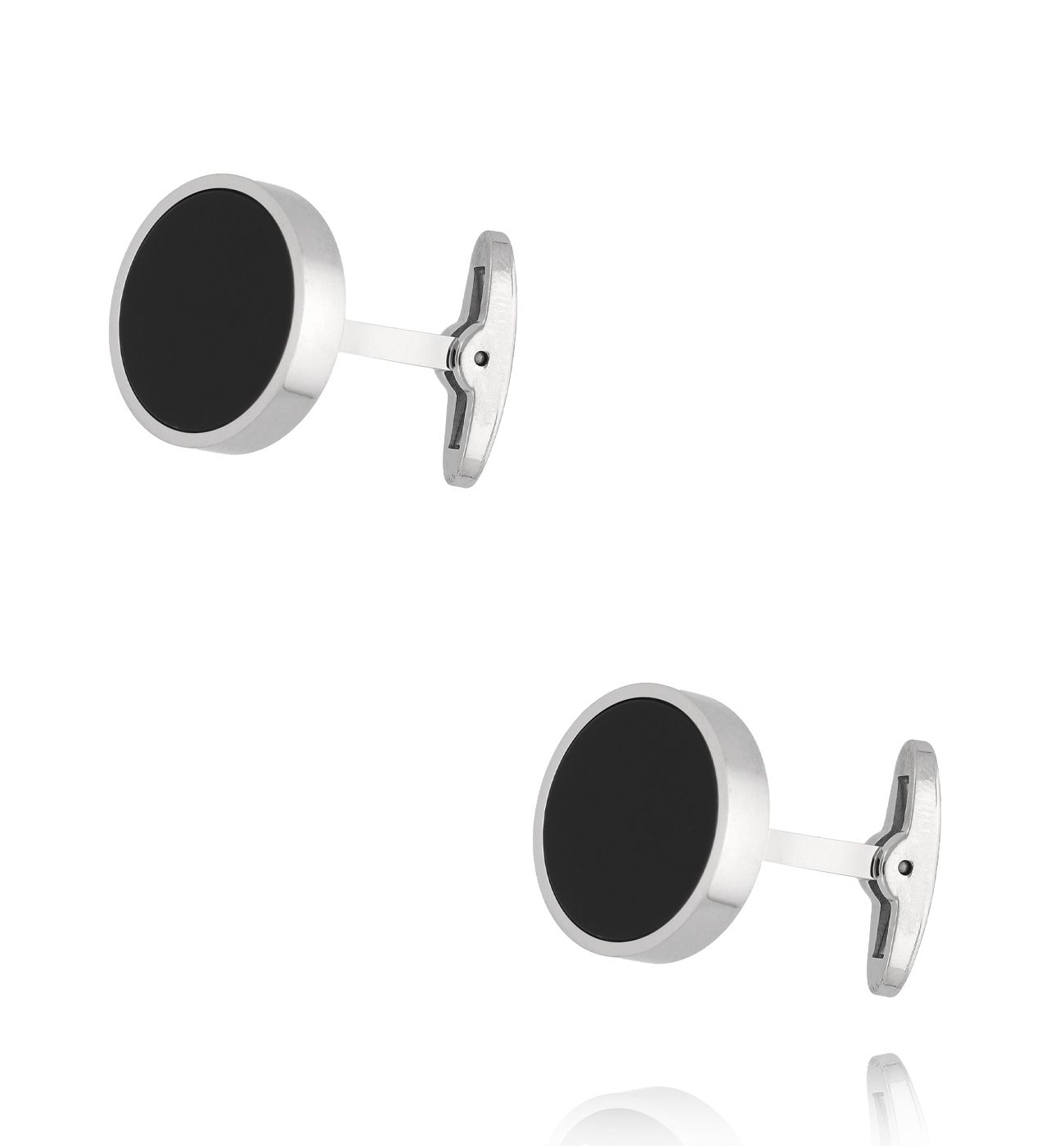 Spinki do mankietów okrągłe z onyksem srebrne SMITC0009 - By Dziubeka