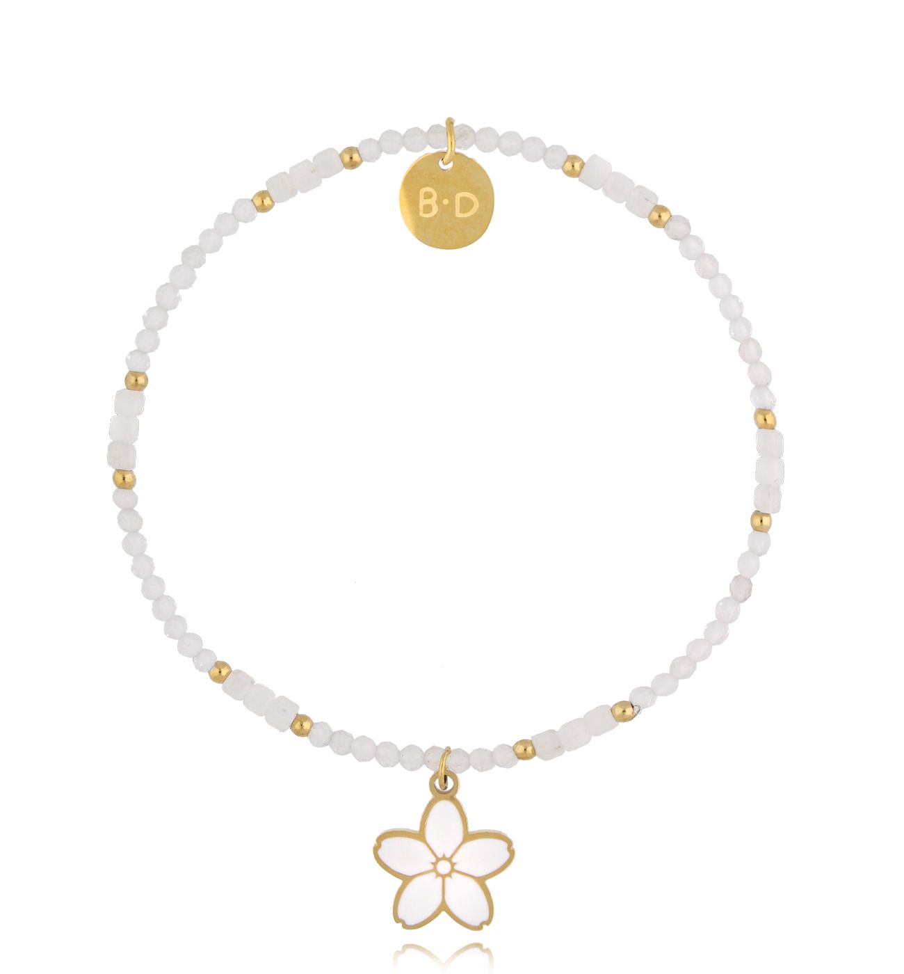 Bransoletka z kamieniami księżycowymi i kwiatkiem - By Dziubeka