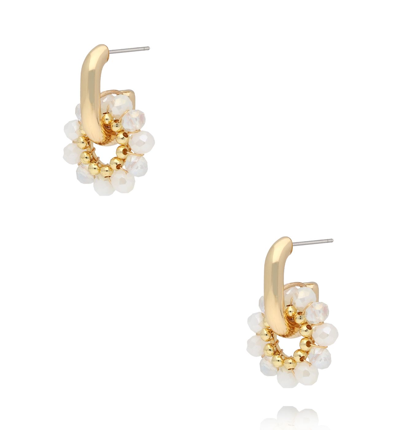 Kolczyki okrągłe małe z białymi kryształkami KWE0221 - By Dziubeka