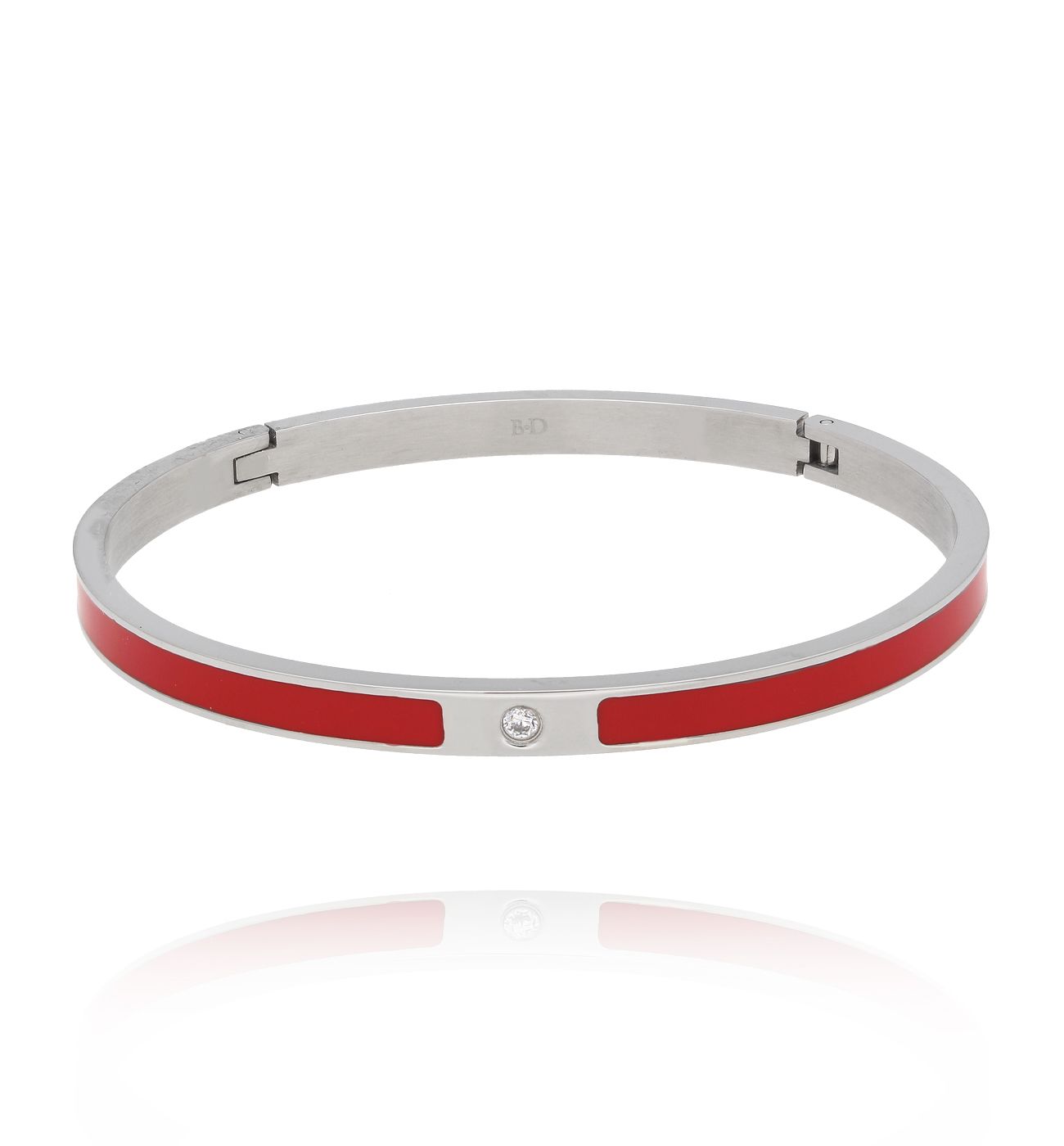 Bransoletka obręcz z czerwoną emalią srebrna - By Dziubeka