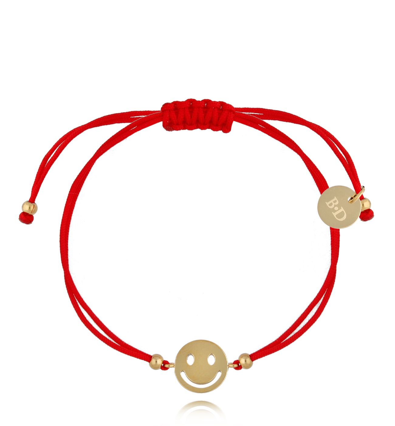 Bransoletka złota z czerwonym sznurkiem i buźką Joyful BGL0661 - By Dziubeka