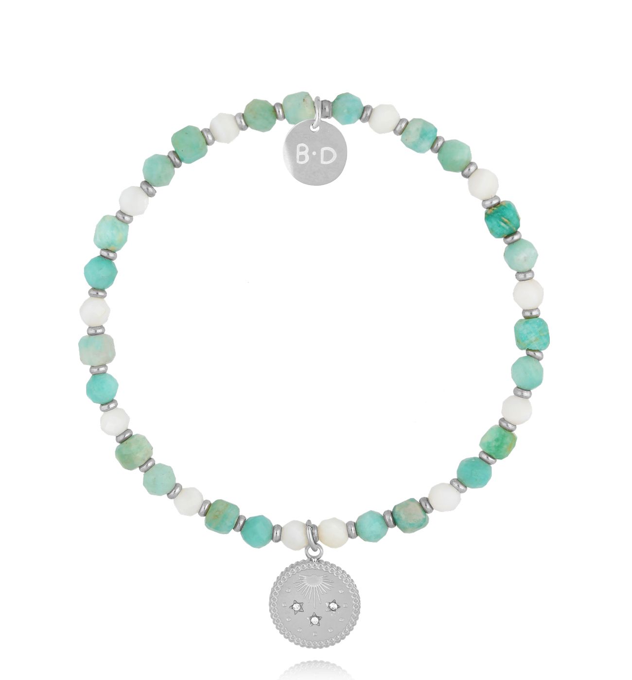 Bransoletka z amazonitami i muszlami srebrna - By Dziubeka