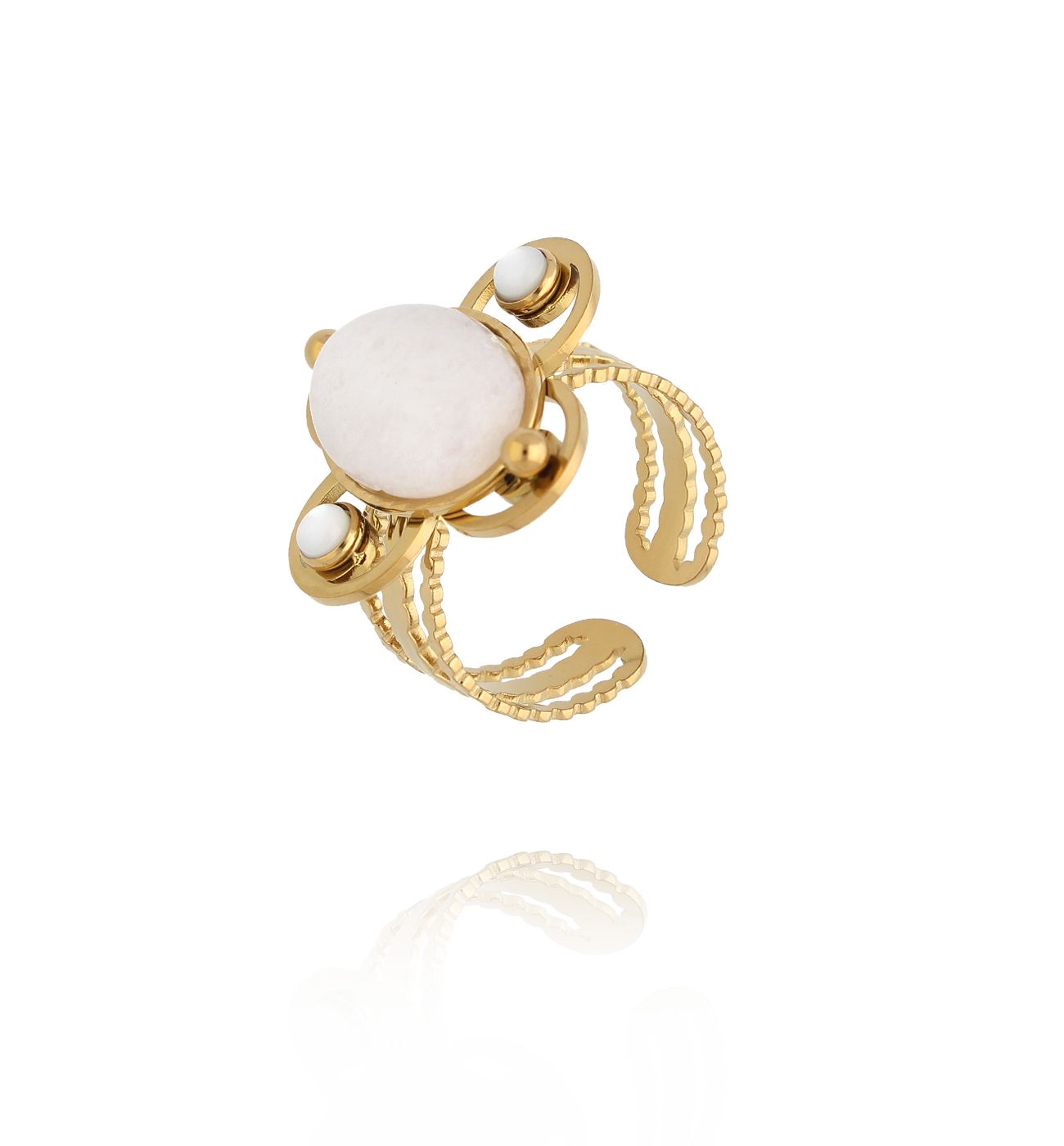 Pierścionek koniczynka złoty z jadeitem PEA0050 - By Dziubeka