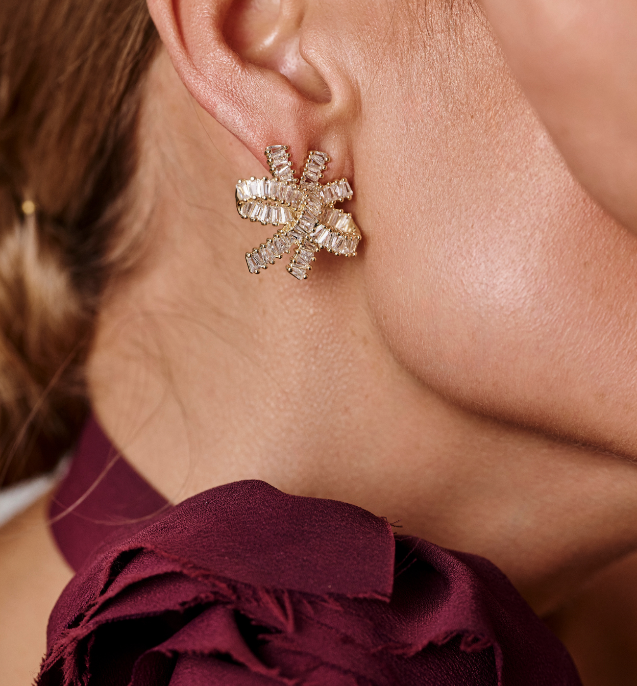 Kolczyki złote z cyrkoniową kokardą - By Dziubeka