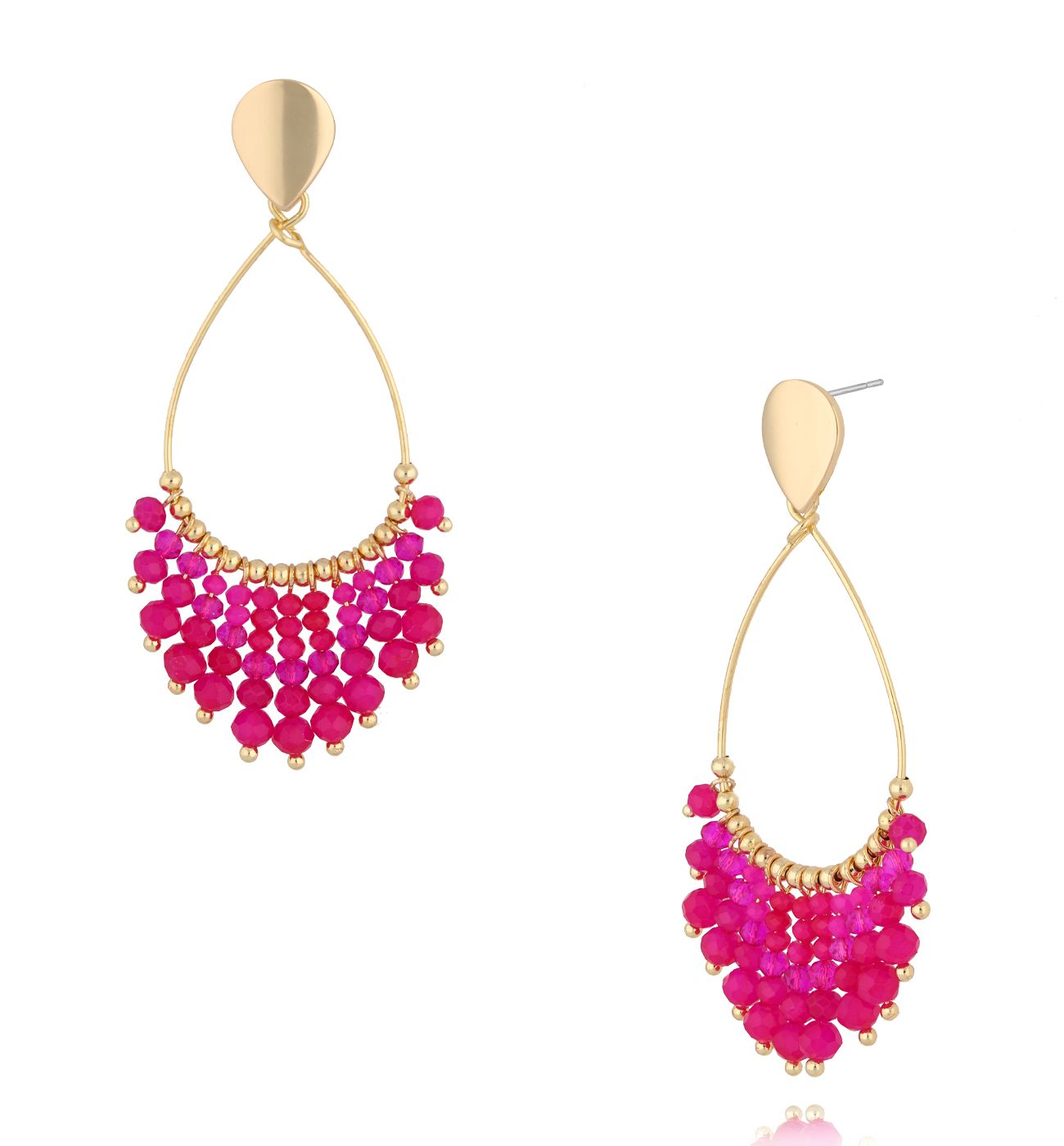 Kolczyki łezki z fuksjowymi kryształkami KWE0250 - By Dziubeka