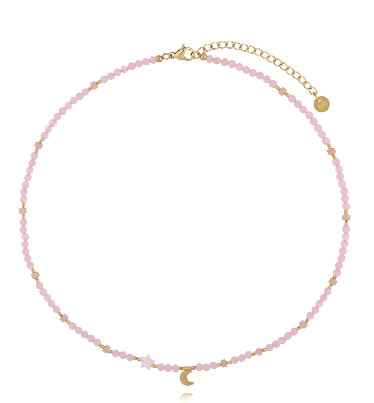 Naszyjnik z różowym opalem, kocim okiem i kwarcem różowym - By Dziubeka