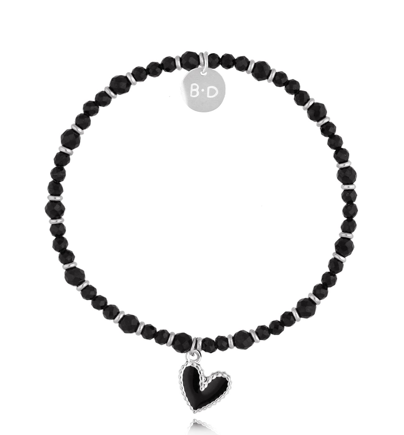 Bransoletka srebrna z turmalinami i czarnym sercem - By Dziubeka