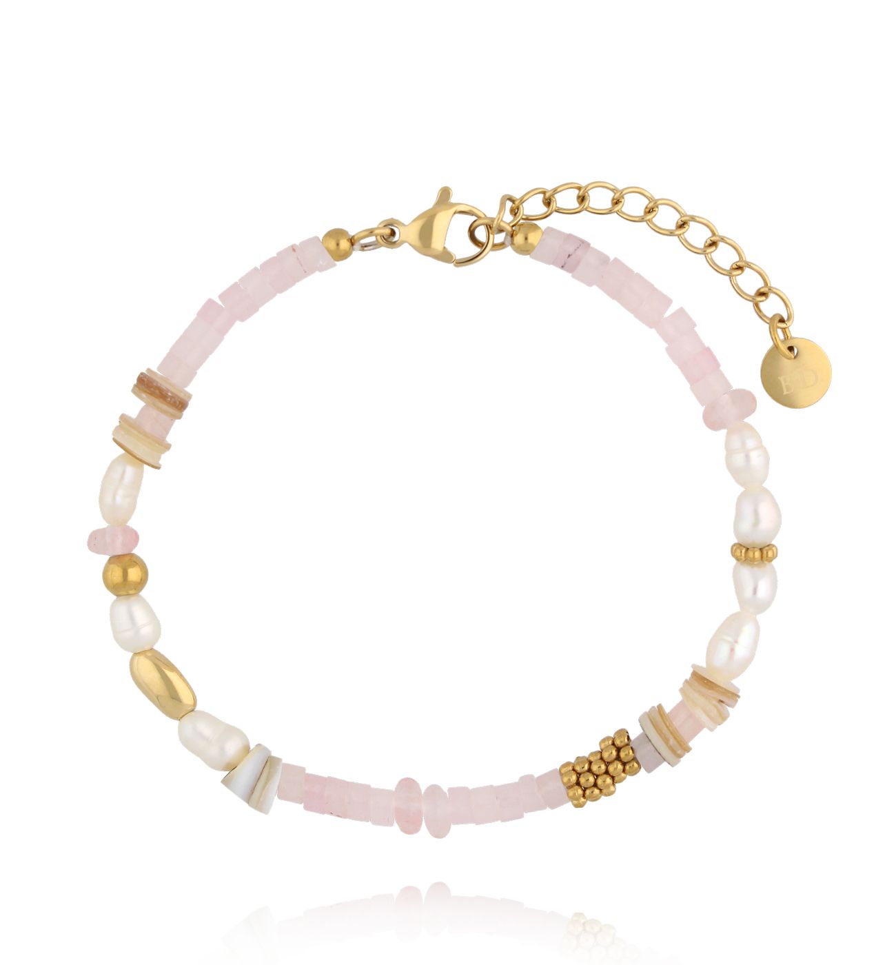 Bransoletka z pereł i różowych kamieni - By Dziubeka