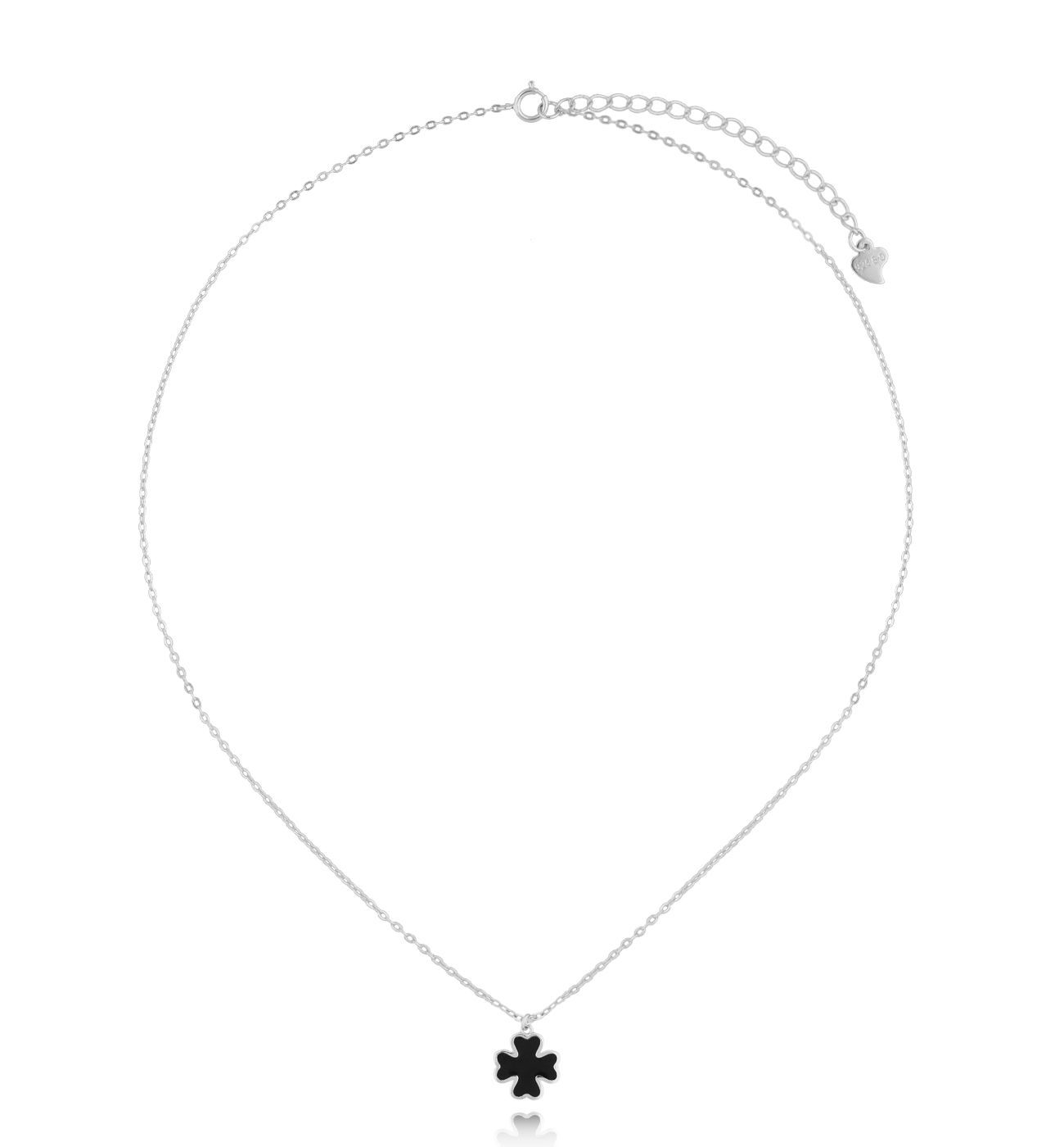 Naszyjnik srebrny z koniczynką i czarną emalią NCA0023 - By Dziubeka