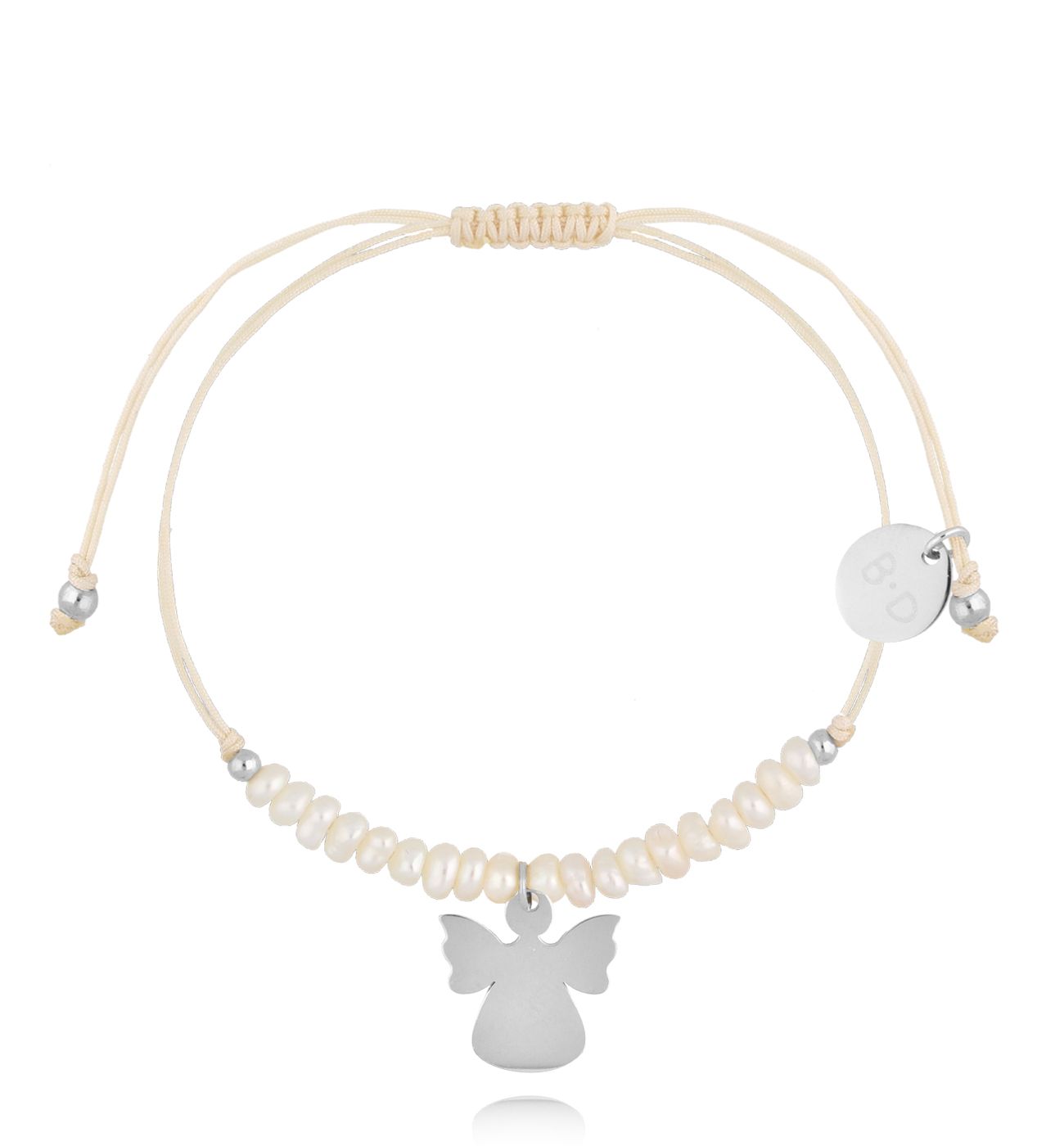 Bransoletka z perełkami i srebrnym aniołkiem Feliz BMT0082 - By Dziubeka