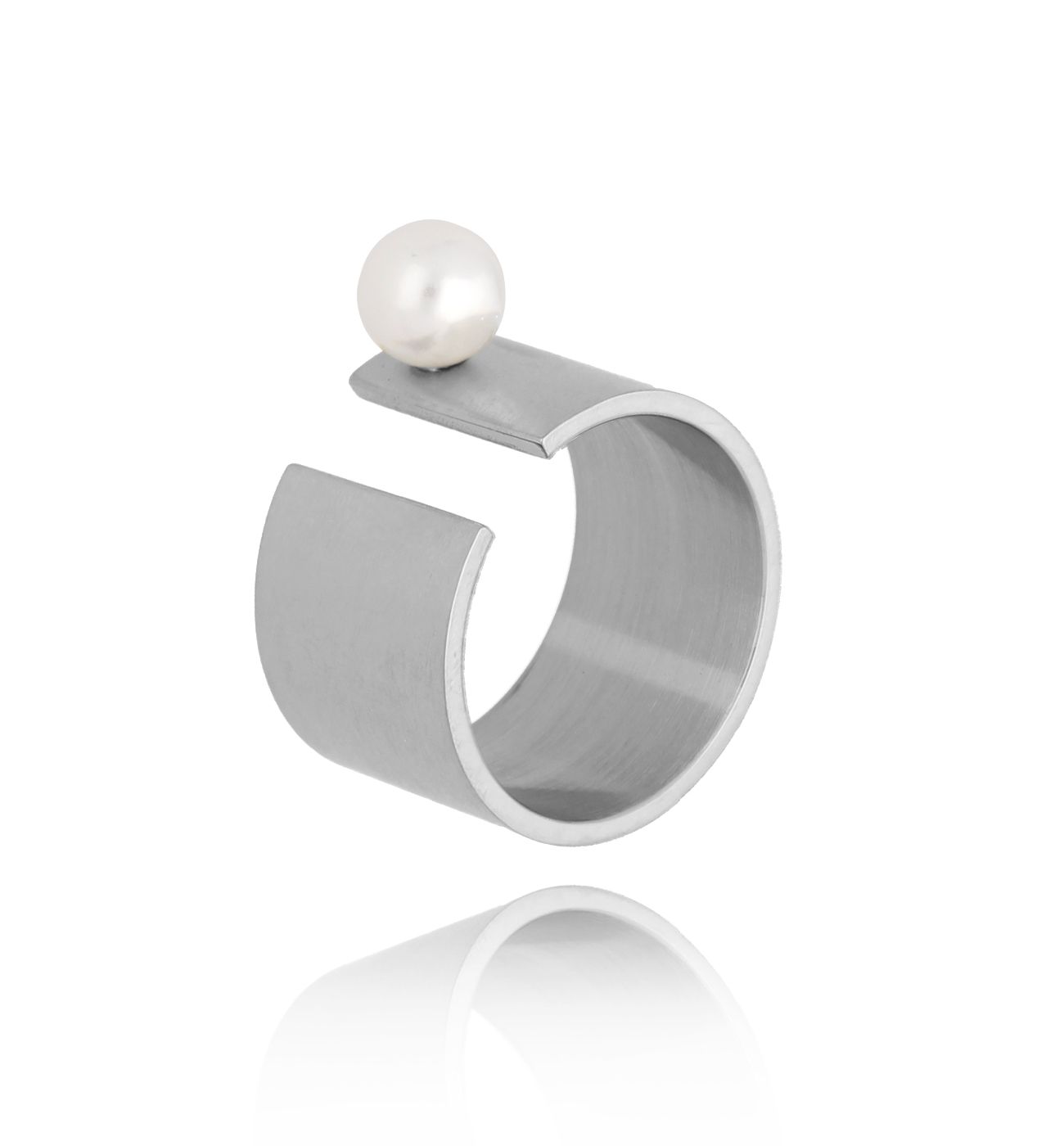 Pierścionek ze stali szlachetnej z perłą Ruth - By Dziubeka