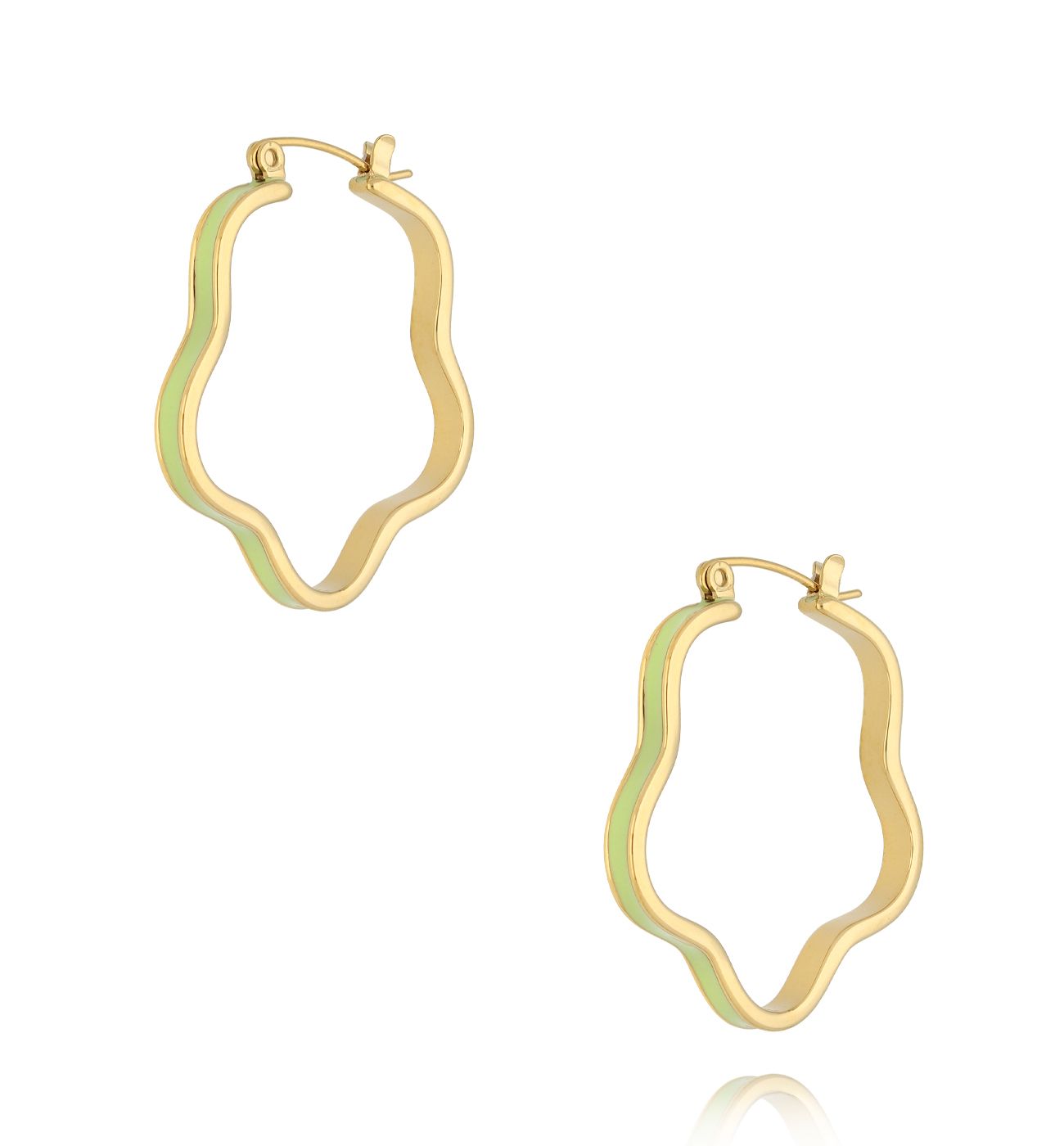 Kolczyki zielone emaliowane Wavy Hoop - By Dziubeka