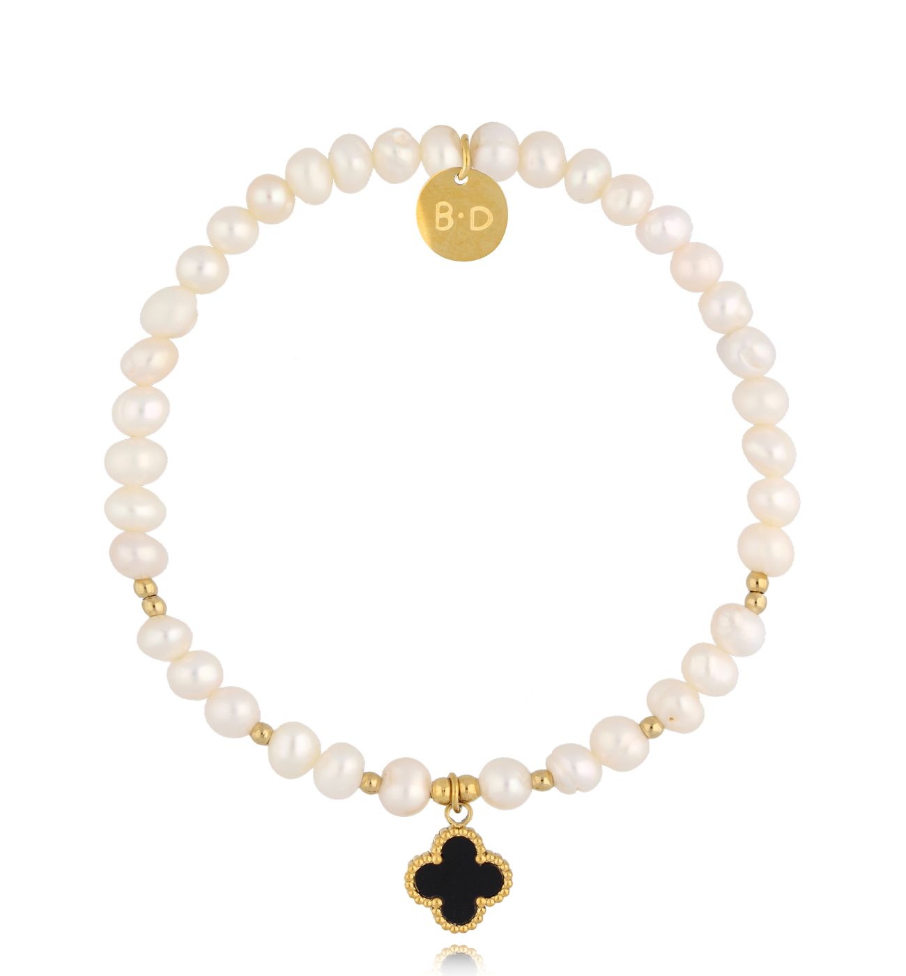 Bransoletka z perłami i koniczynką BPE0121 - By Dziubeka