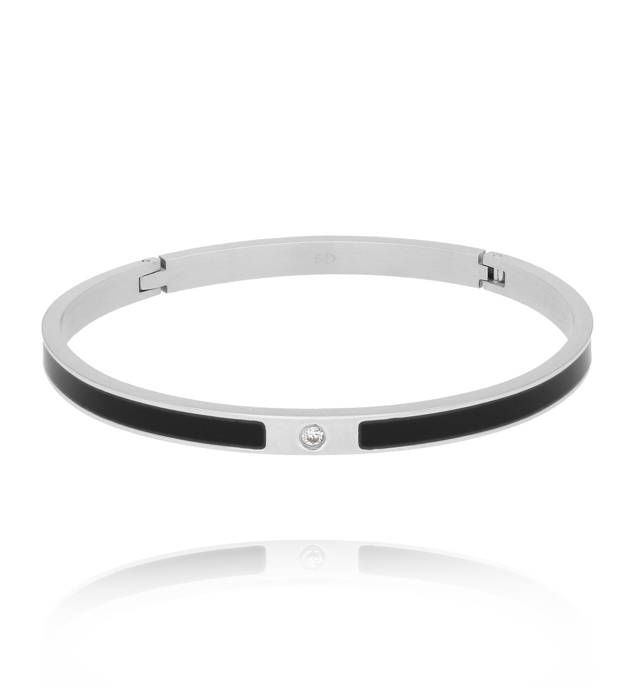 Bransoletka obręcz z czarną emalią srebrna - By Dziubeka