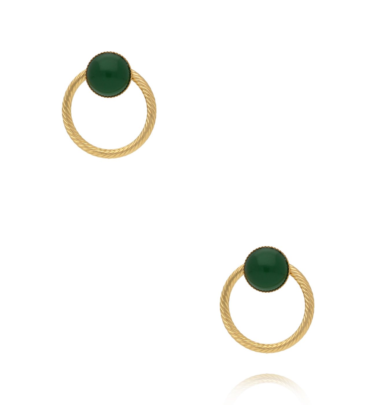 Kolczyki złote koła z zielonym jadeitem KSY0443 - By Dziubeka