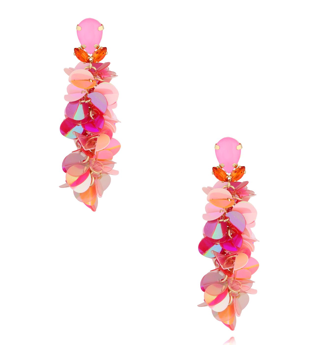 Kolczyki fuksjowo- różowe z cekinami i kryształkami KGA0016 - By Dziubeka