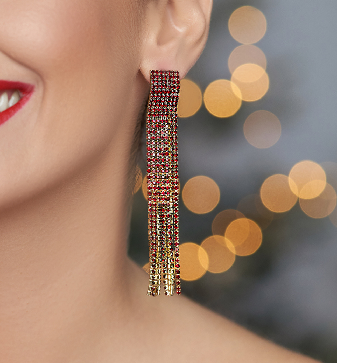 Kolczyki kryształowe złote bordowe Carnival - By Dziubeka