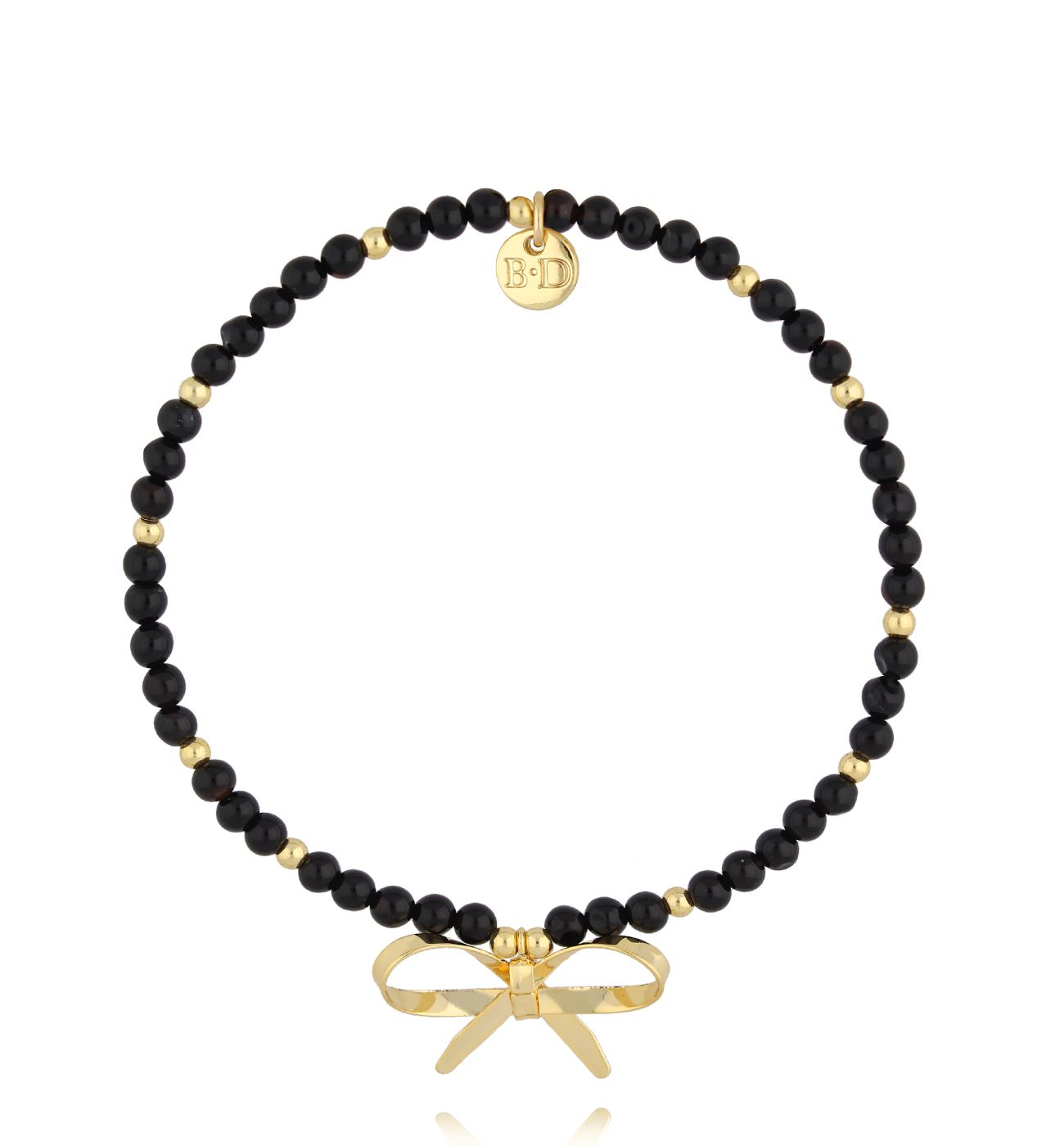Bransoletka z czarnymi agatami i kokardką - By Dziubeka