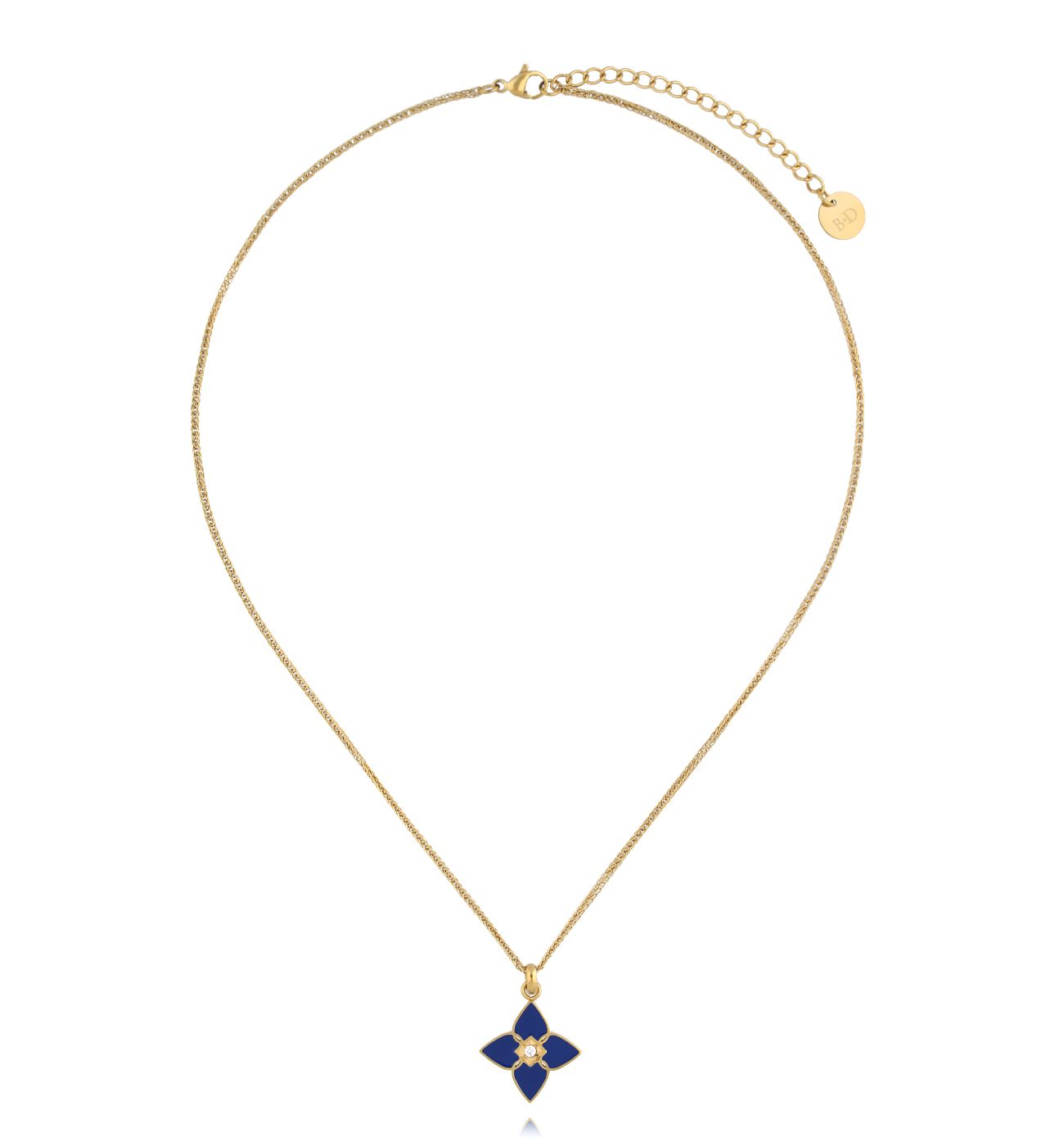 Naszyjnik z koniczynką i granatową emalią złoty - By Dziubeka
