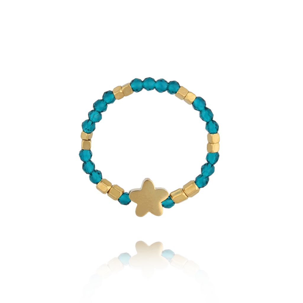 Pierścionek elastyczny turkusowy z gwiazdką PSC0744 - By Dziubeka