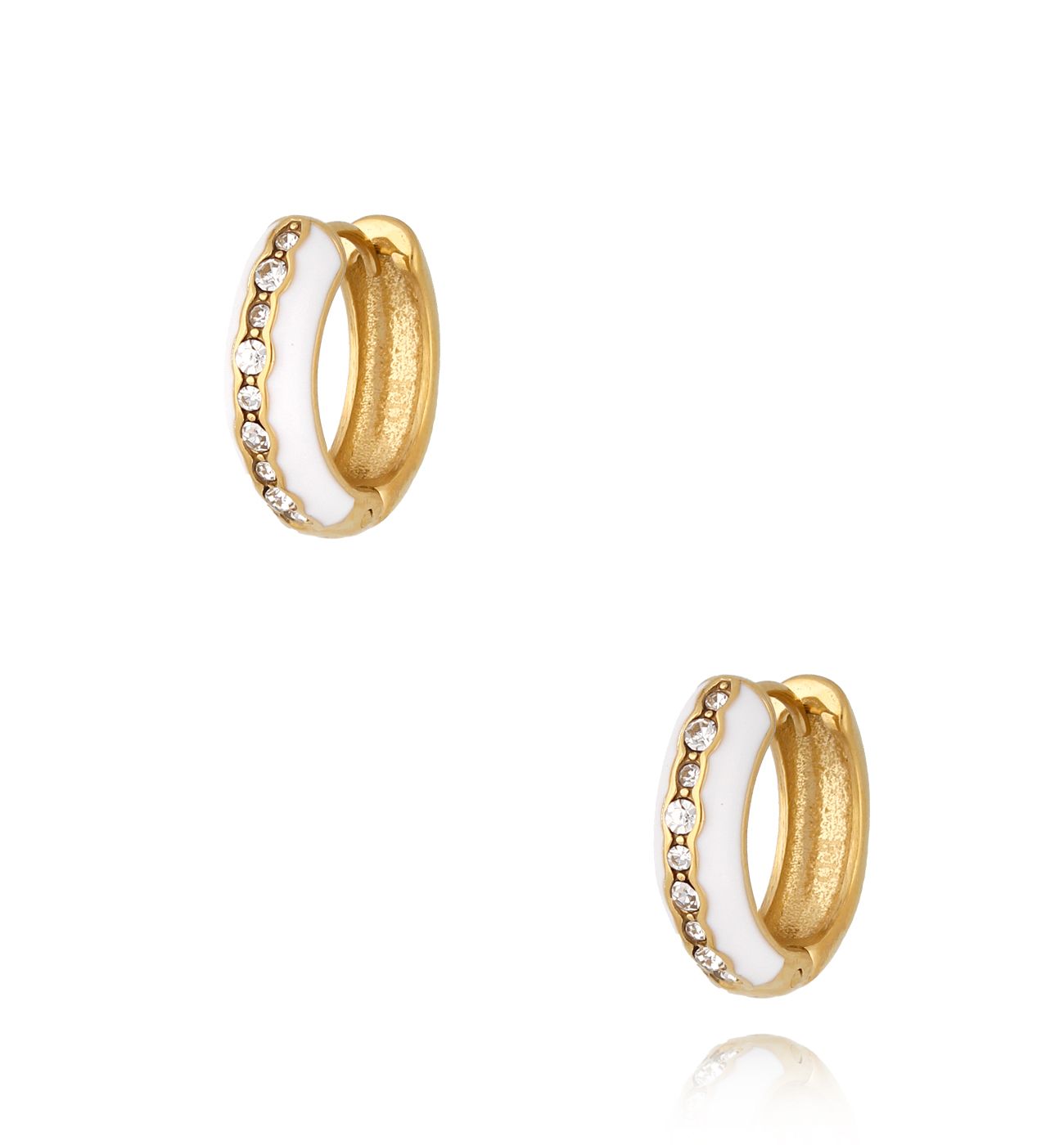 Kolczyki z kryształkami z białą emalią Mori - By Dziubeka