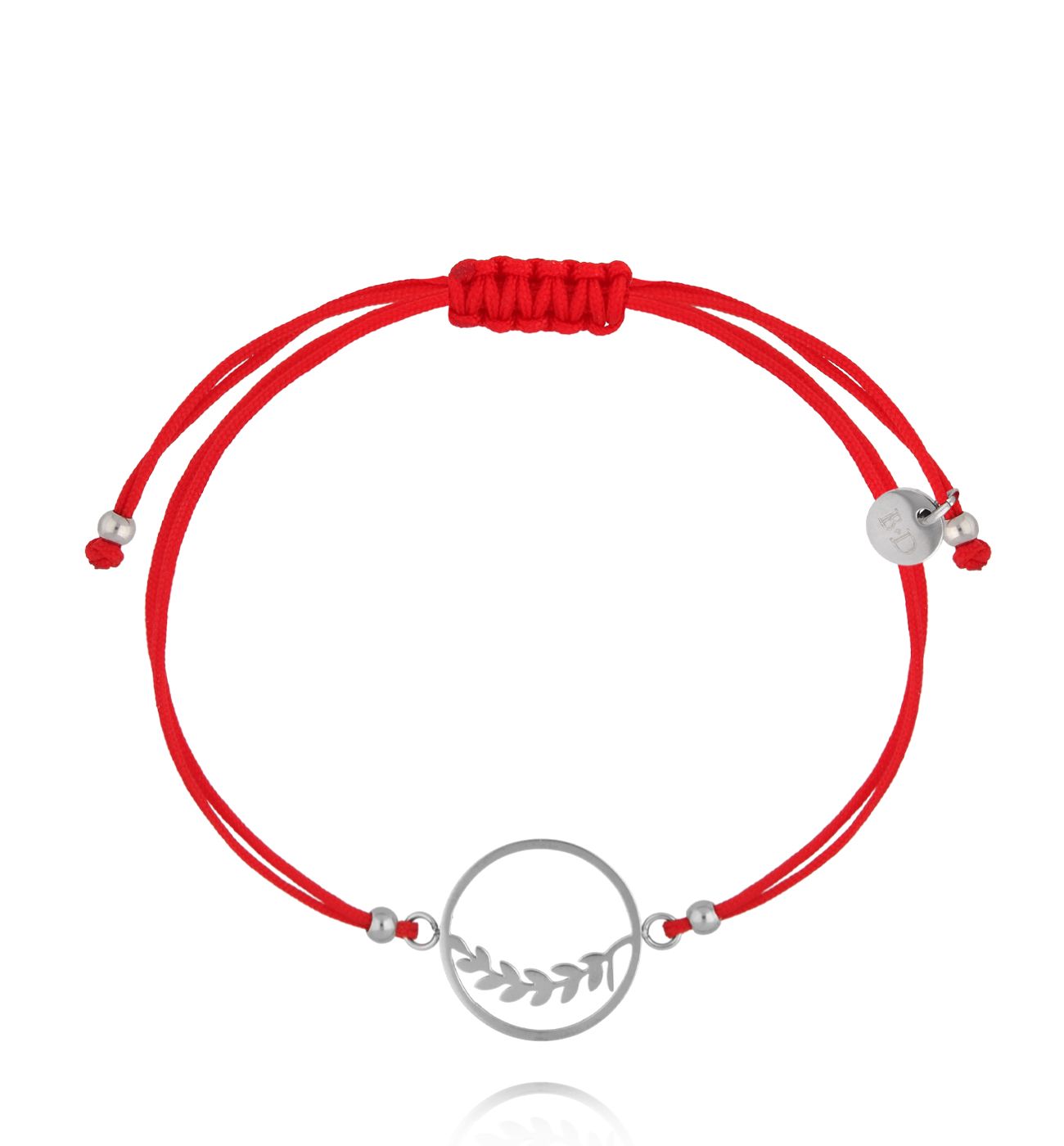 Bransoletka srebrna z czerwonym sznurkiem i listkami Feuilles BGL0836 - By Dziubeka