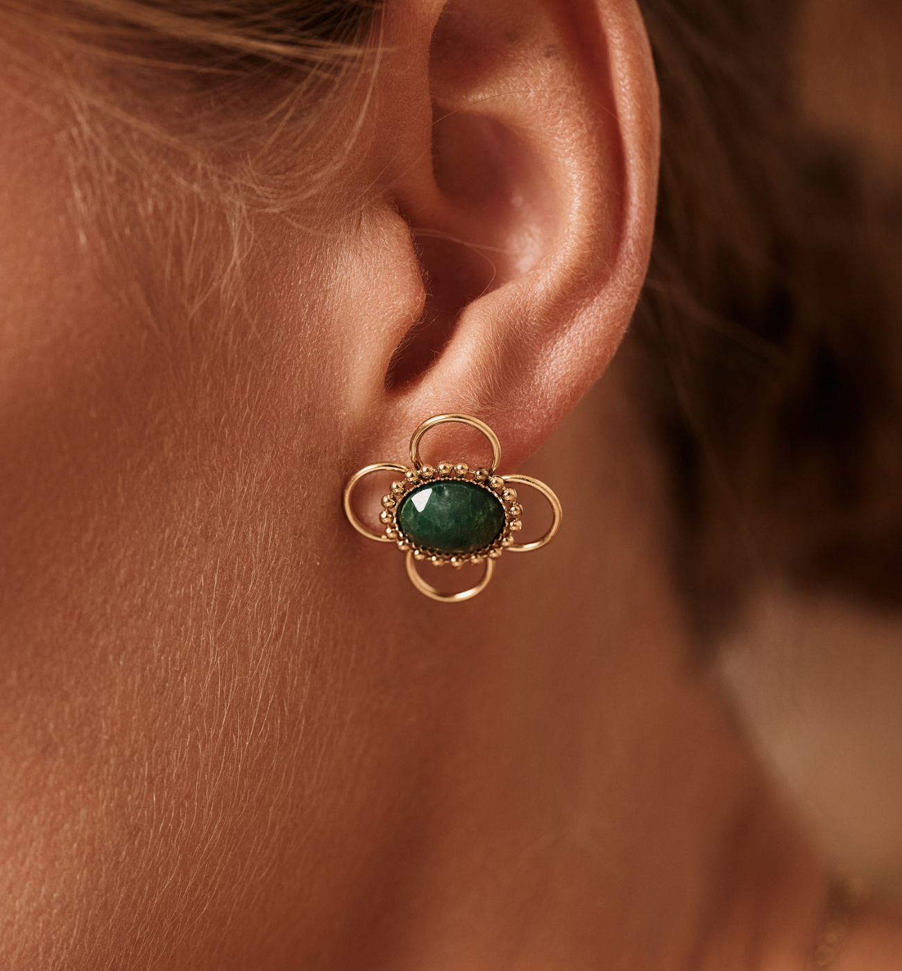 Kolczyki złocone z jadeitem afrykańskim KEA0007