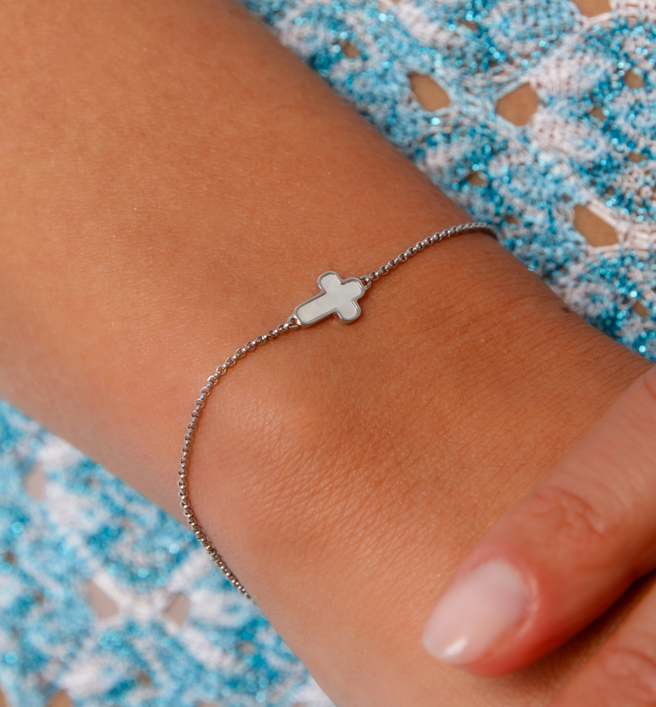 Bransoletka z krzyżykiem srebrna BGG0017 - By Dziubeka