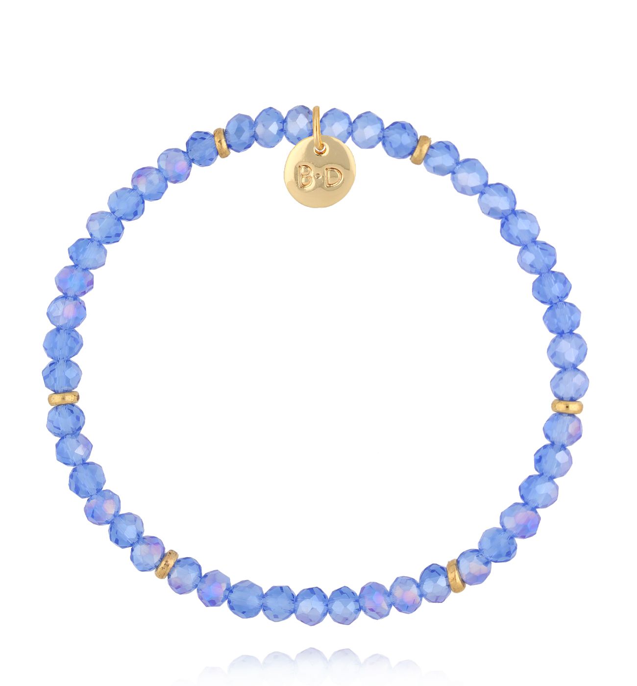 Bransoletka z fasetowanych niebieskich koralików i złotych przekładek BCY0431 - By Dziubeka