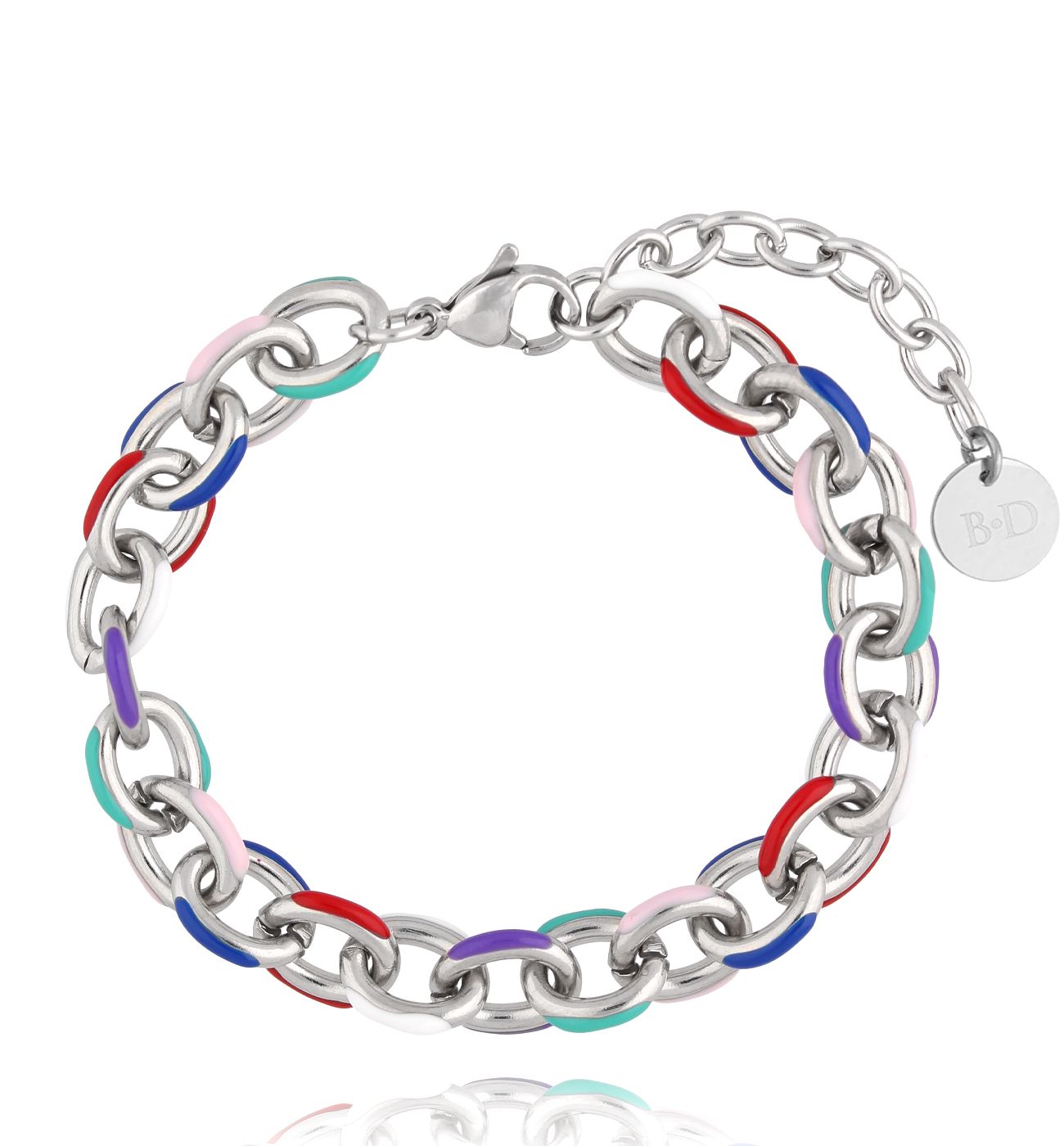 Bransoletka srebrna z kolorowym łańcuchem Multicolor - By Dziubeka