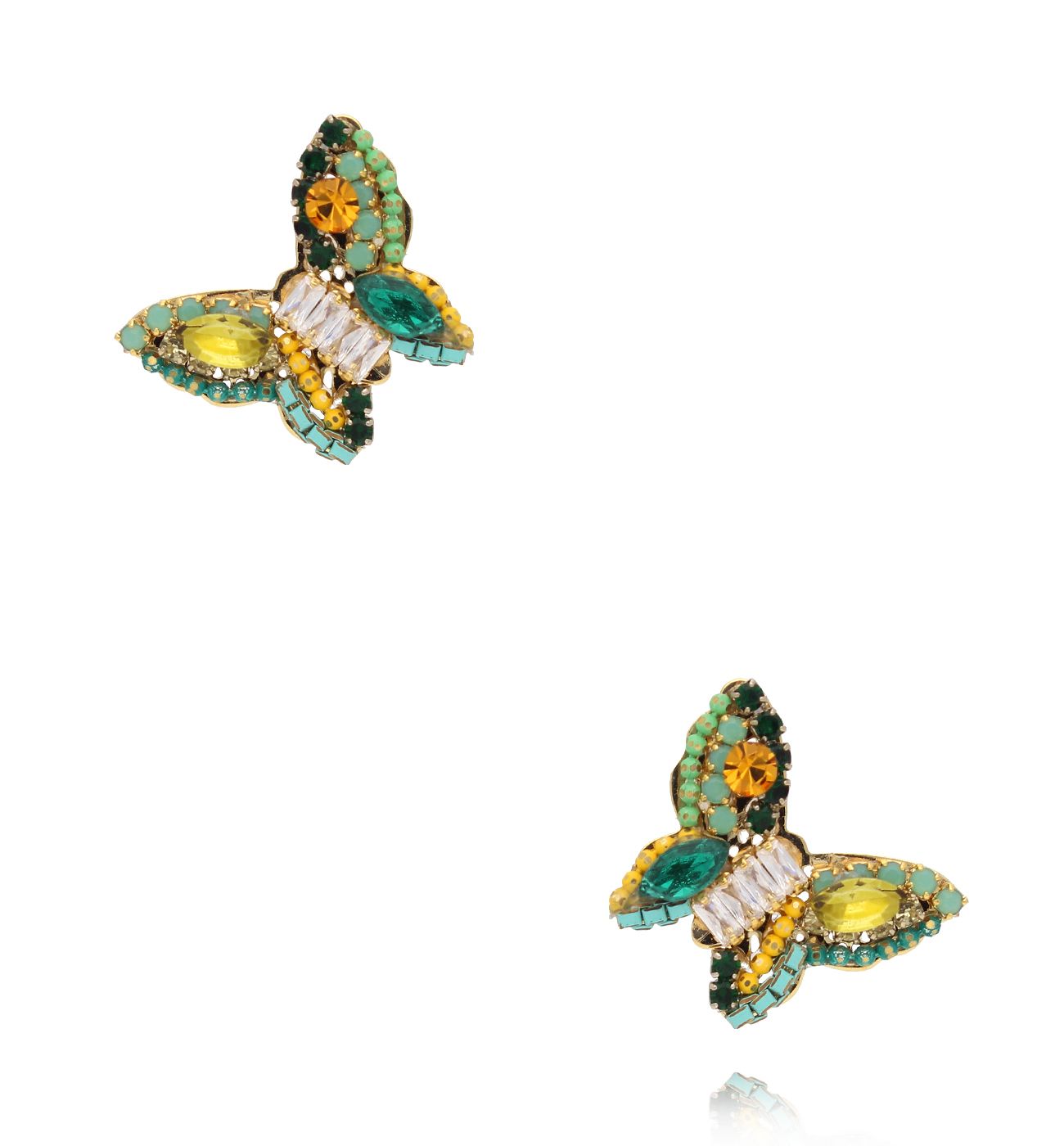 Kolczyki motylki zielono-żółte z kryształkami KLU0146 - By Dziubeka