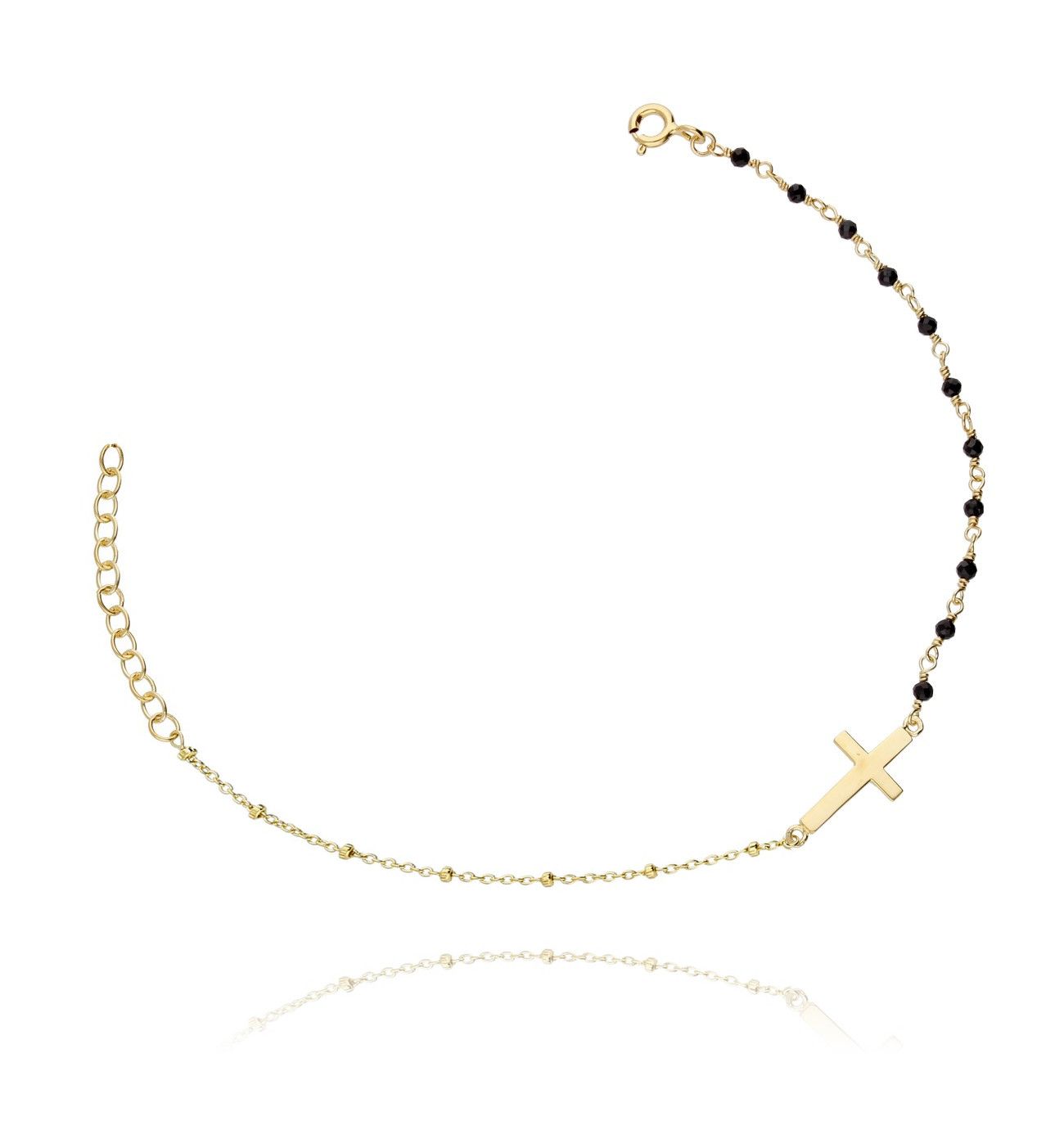 Bransoletka srebrna krzyżyk z kryształkami pozłacana - By Dziubeka