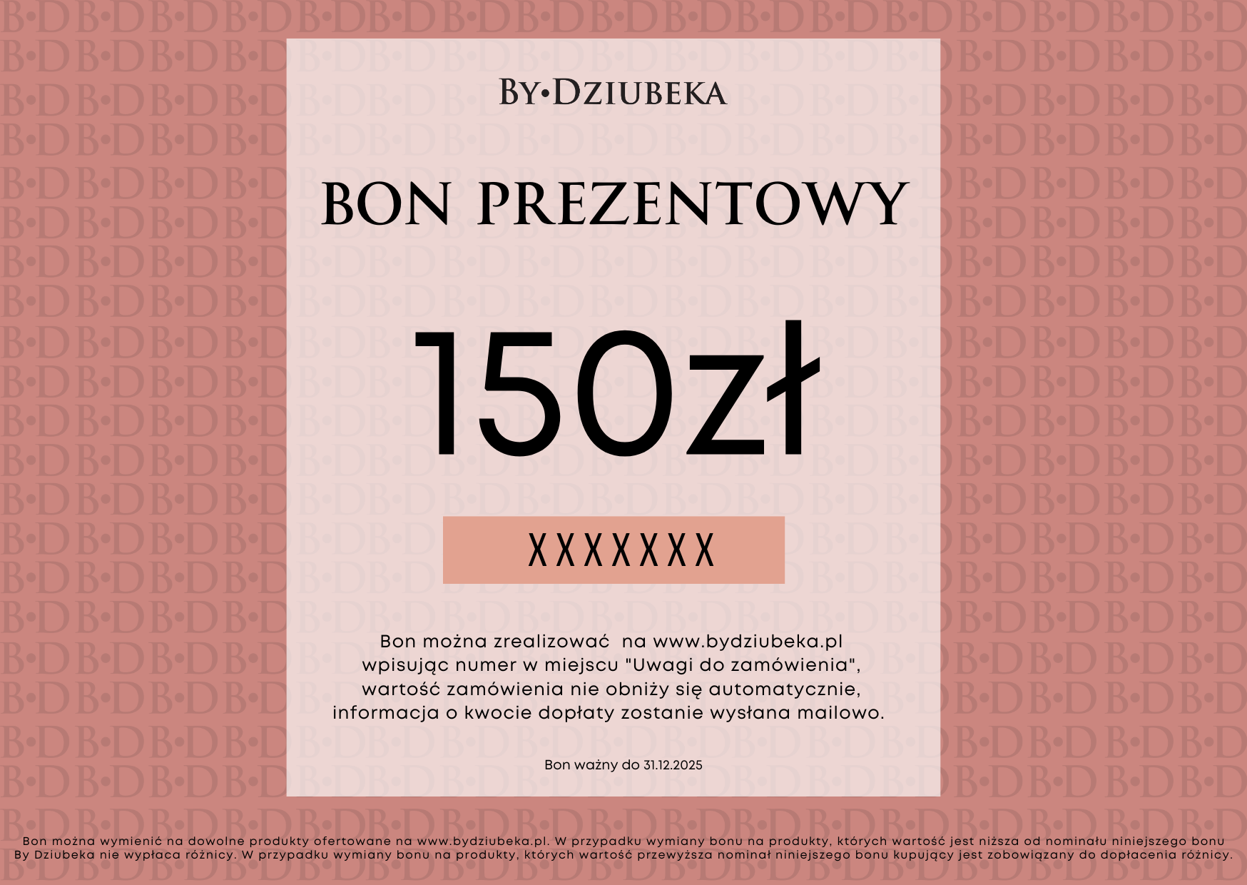 Bon Prezentowy 150 zł online do wydruku BON150 - By Dziubeka