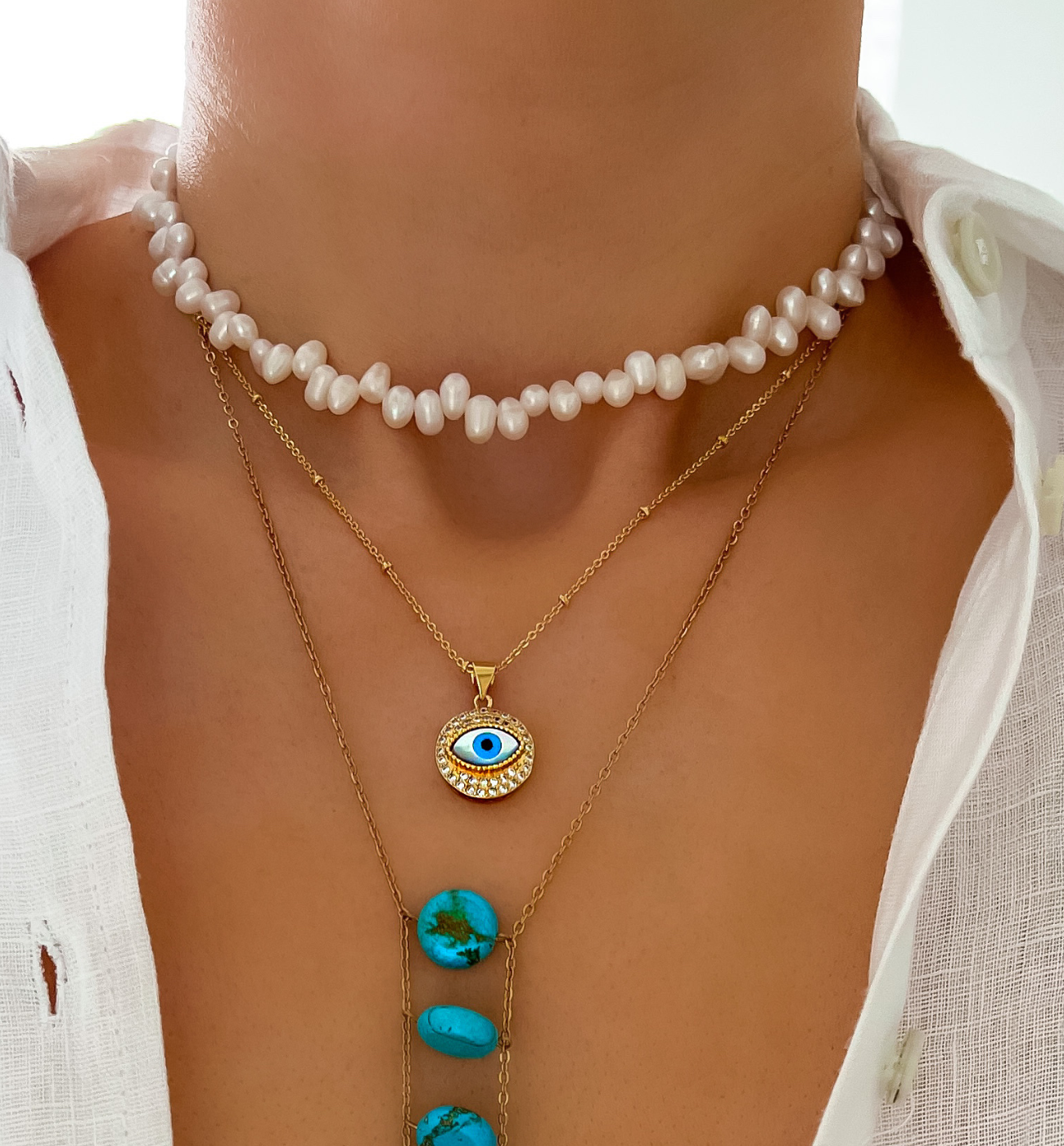 Naszyjnik złoty z okiem Evile Eye - By Dziubeka