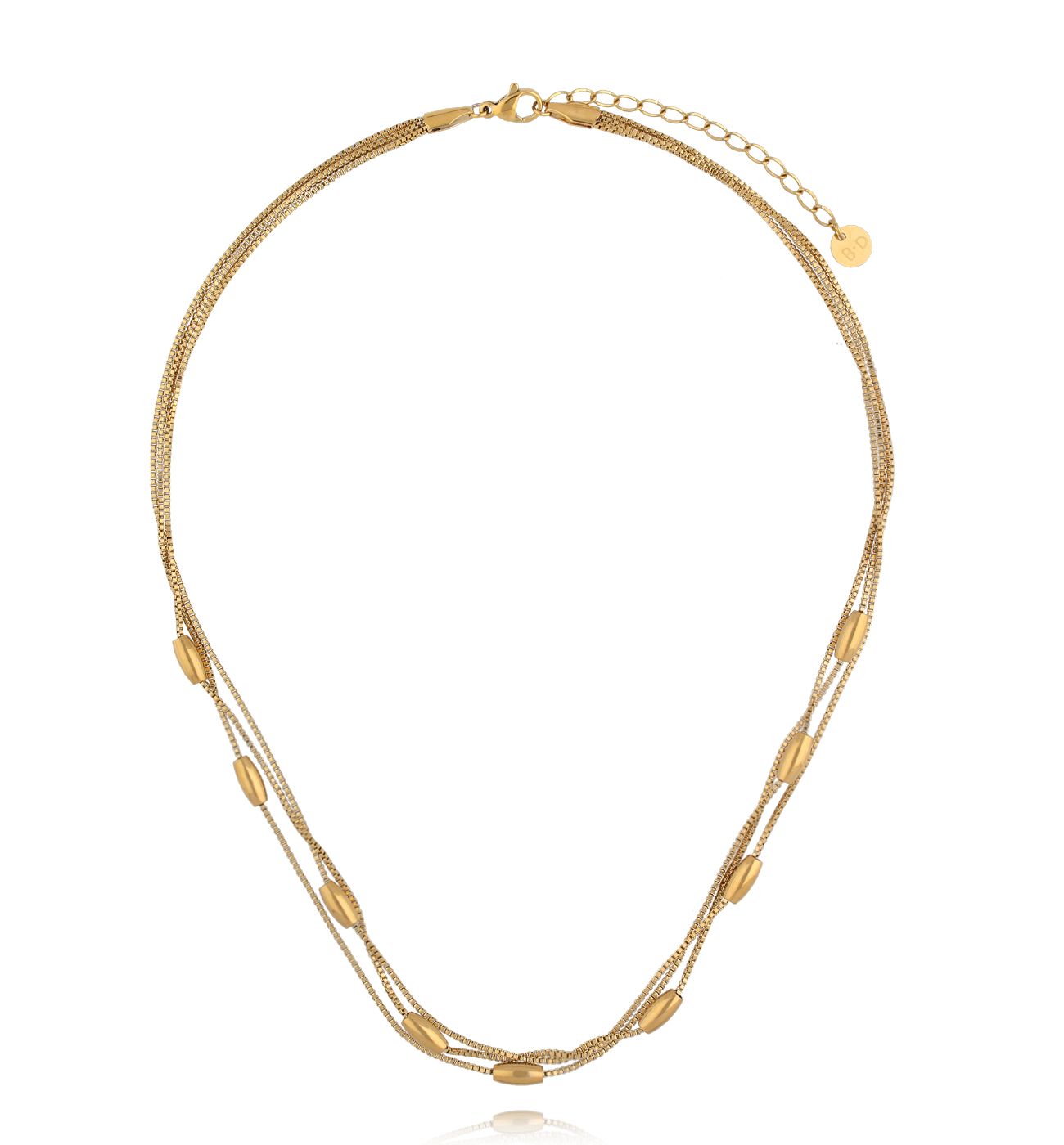 Naszyjnik potrójny z owalnymi elementami złoty NSY0660 - By Dziubeka